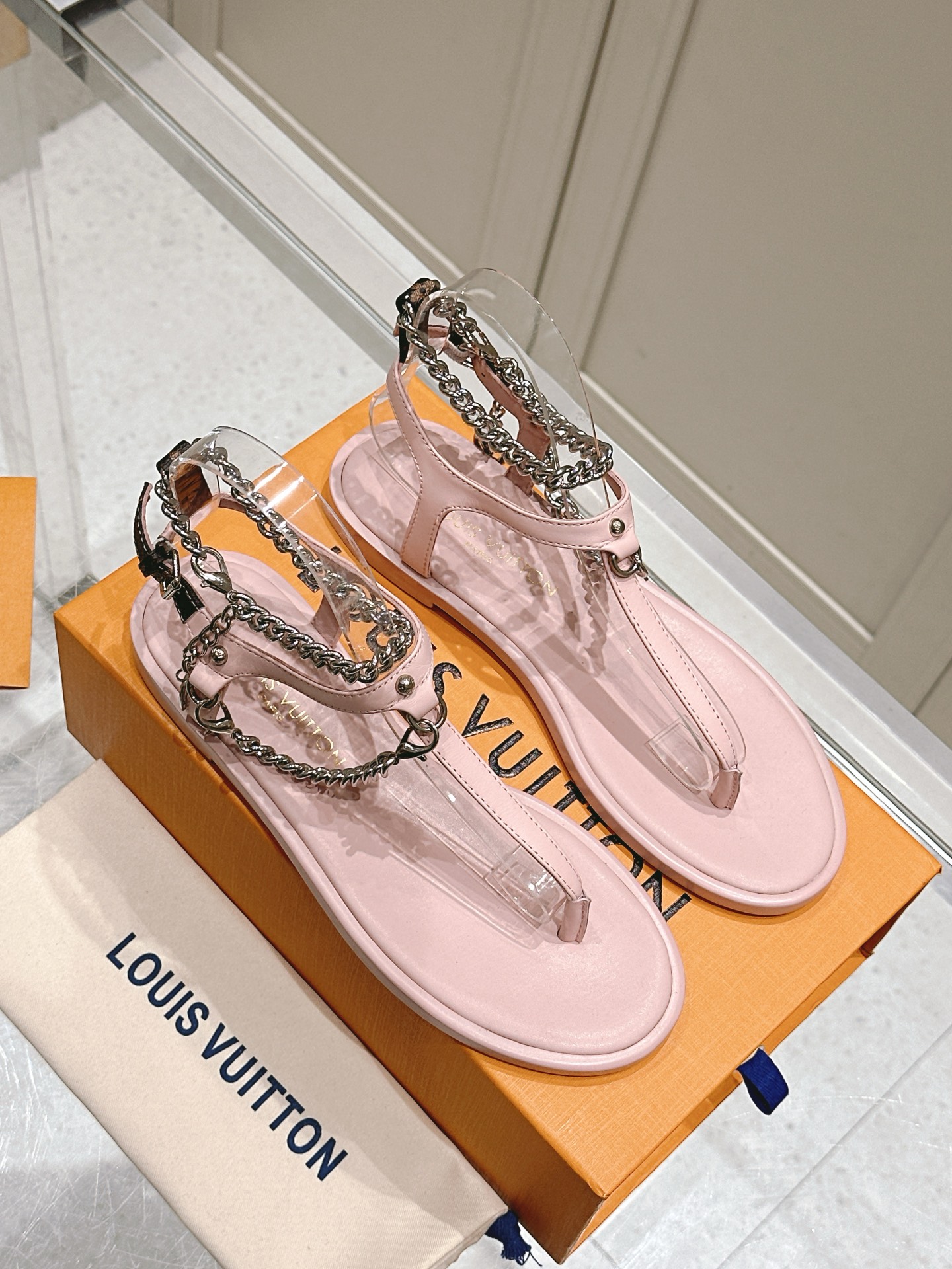 Louis Vuitton Pink Chain Flat Sandals