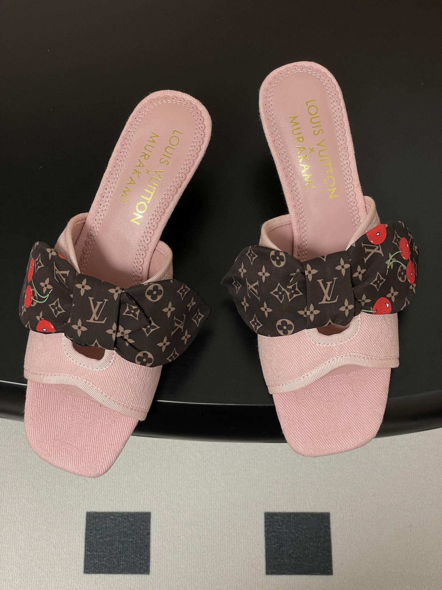 Louis Vuitton Pink Denim Cherry Heel Sandals