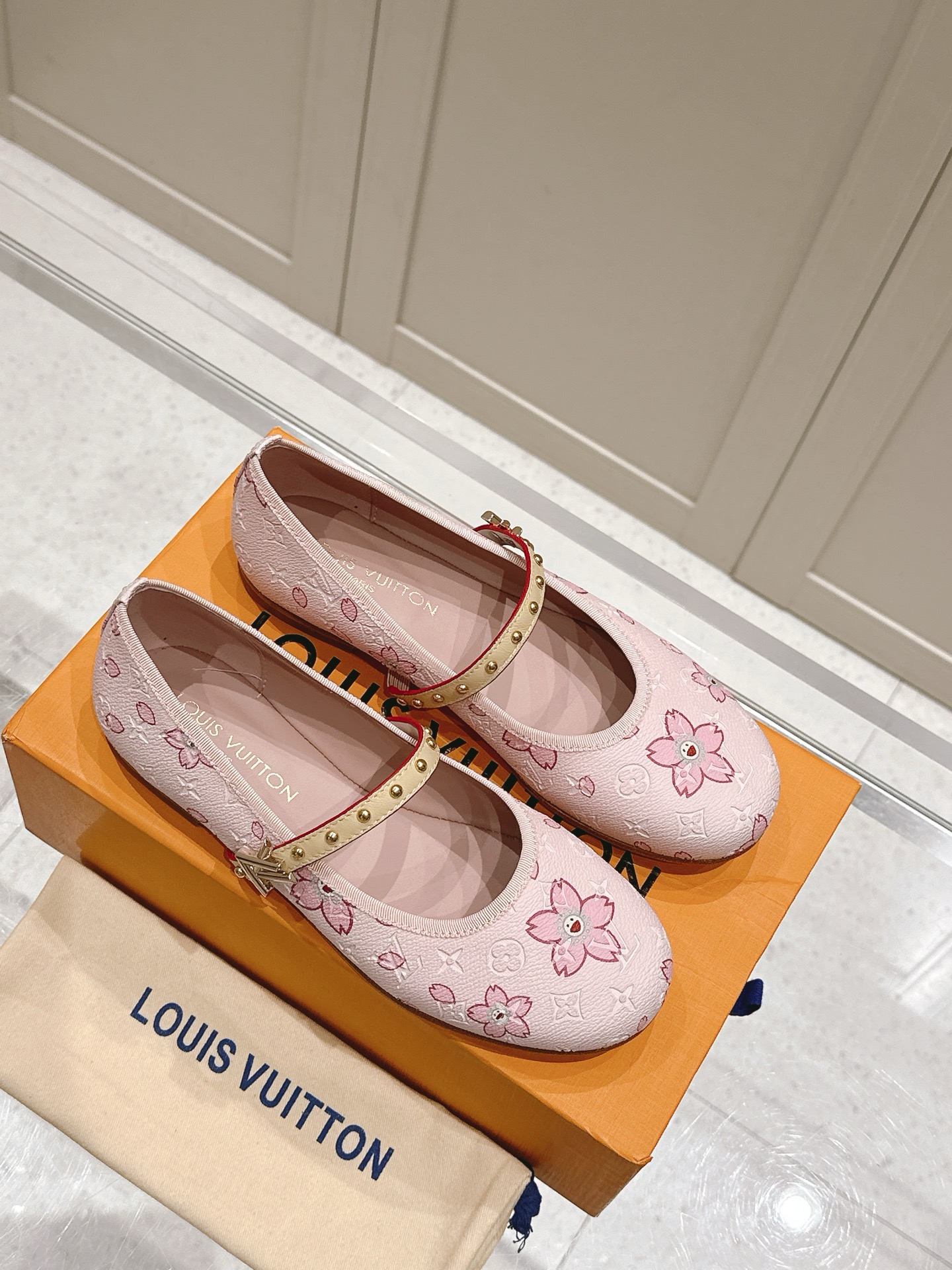 Louis Vuitton Pink Flower Monogram Mary Jane Flats