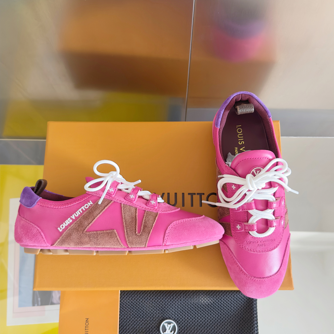 Louis Vuitton Pink Monogram Sneakers Women Casual Leather Shoes