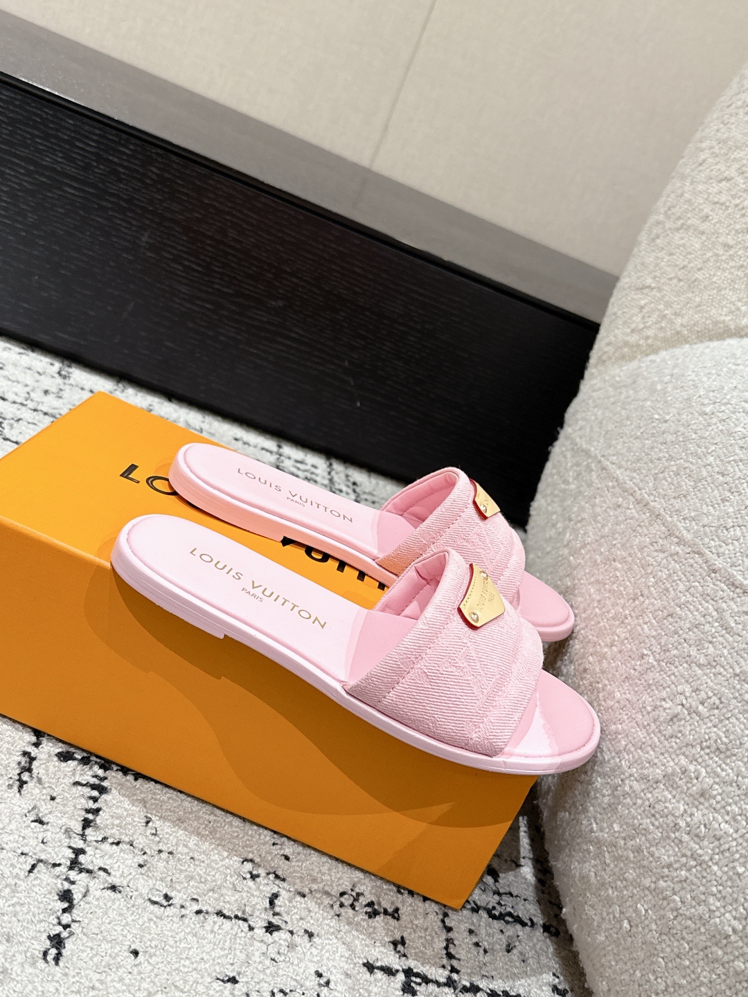 Louis Vuitton Pink Suede Flat Slides