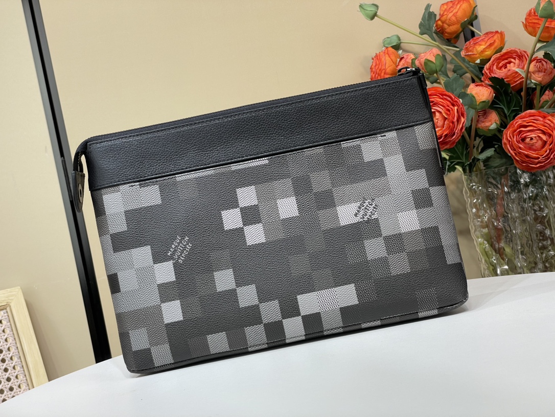 LOUIS VUITTON Pochette Voyage Souple Monogram Shadow Leather Bag Black