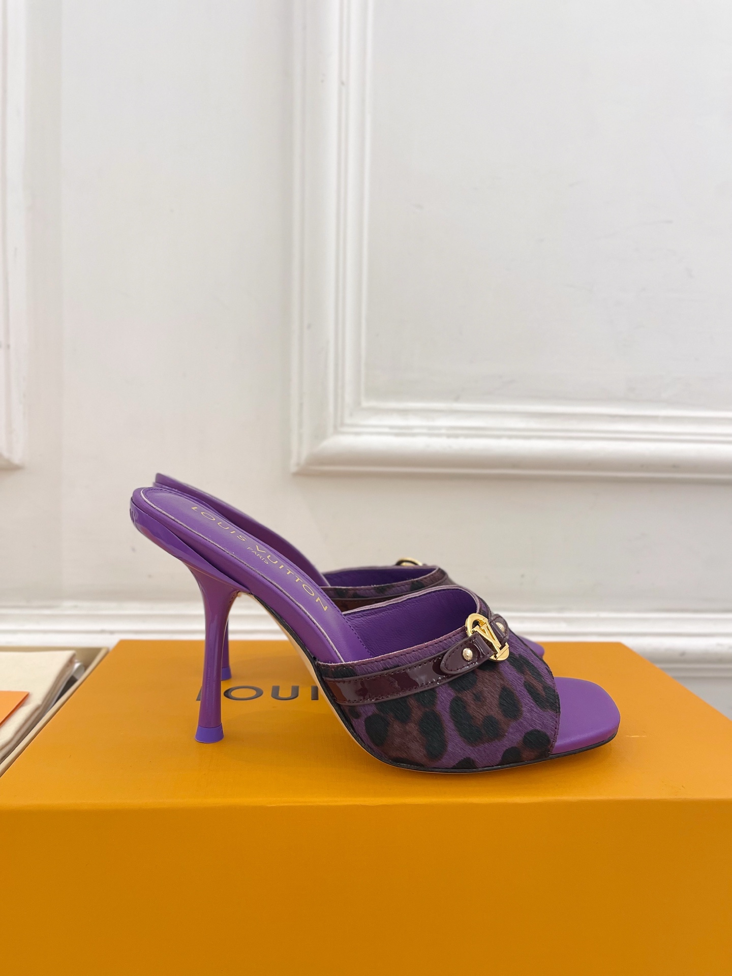 Louis Vuitton Purple Leopard Print Slide Sandals Women