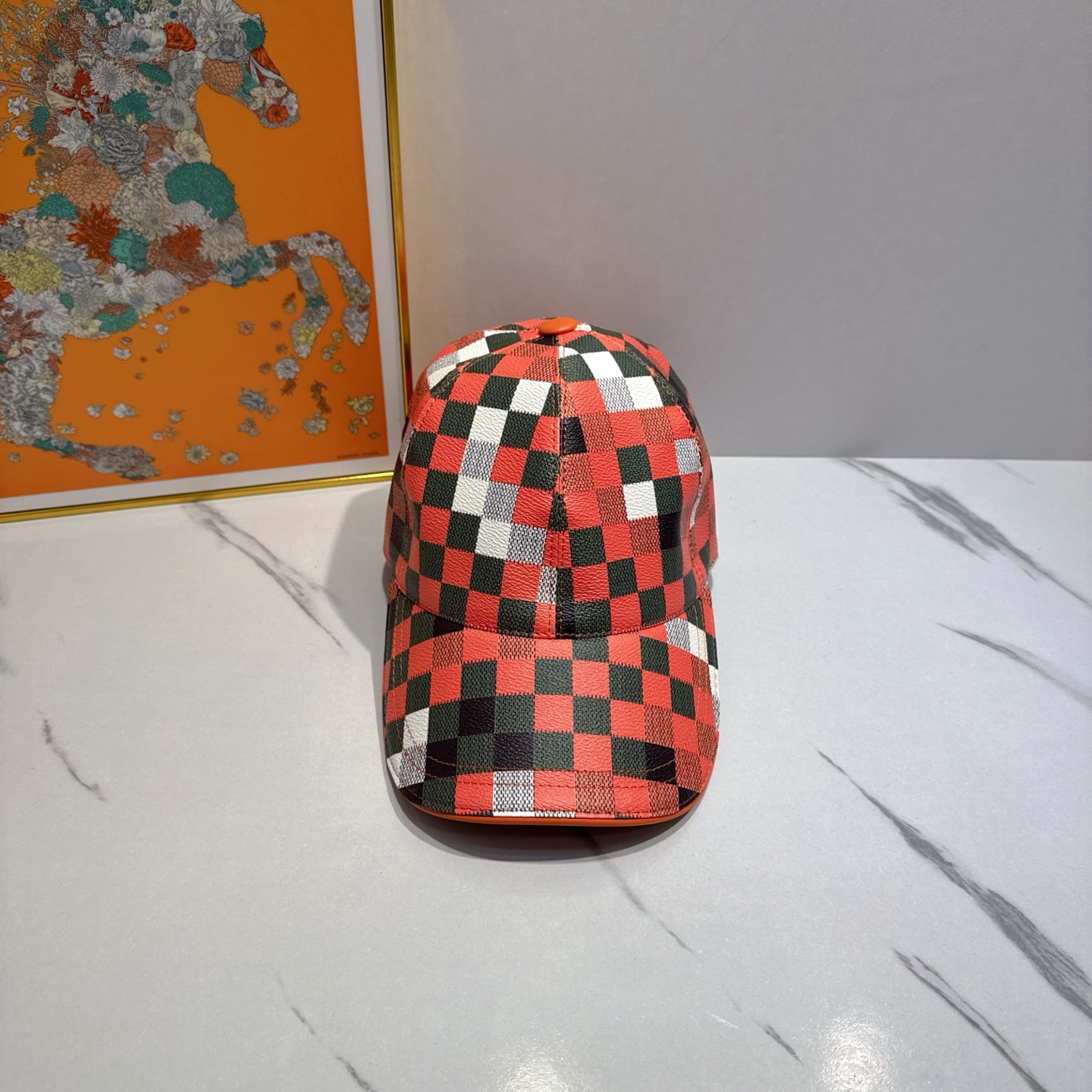 Hermes Red Checkered Cap - Hermes Red Checkered Baseball Cap