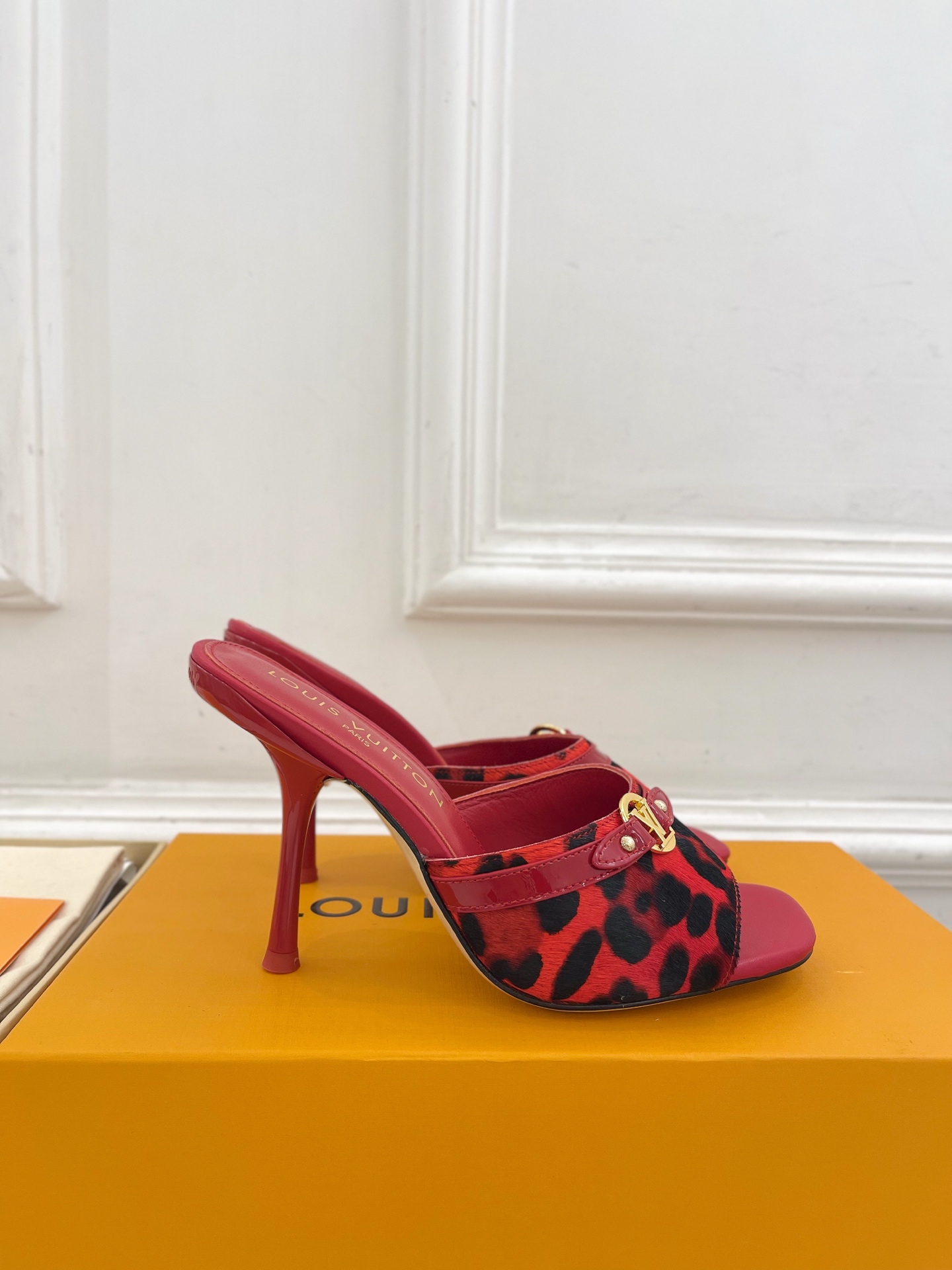 Louis Vuitton Red Leopard Print Women Slide Sandals