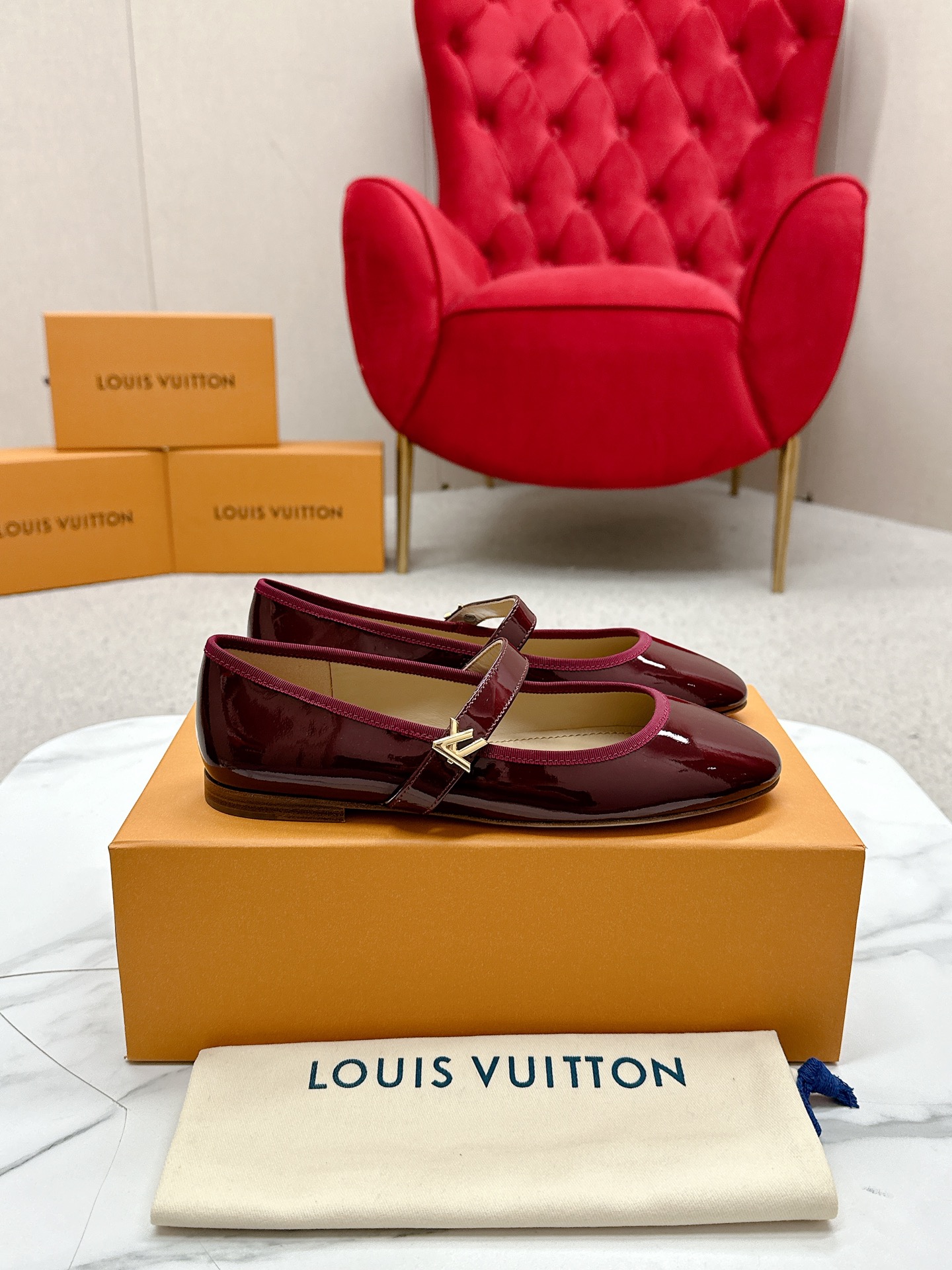 Louis Vuitton Romy Flat Ballerina - Women's - Dark Red Flats | LOUIS VUITTON