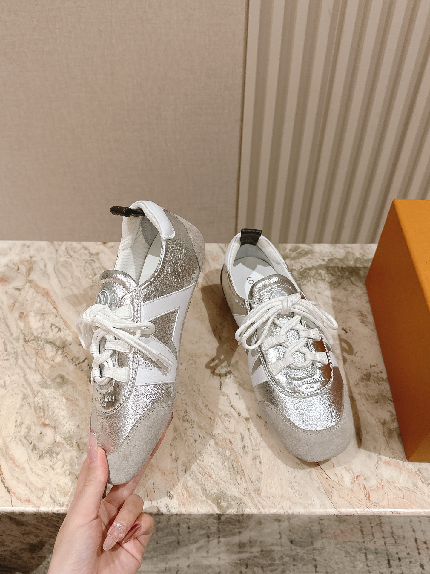 Louis Vuitton Silver Metallic Sneakers Women
