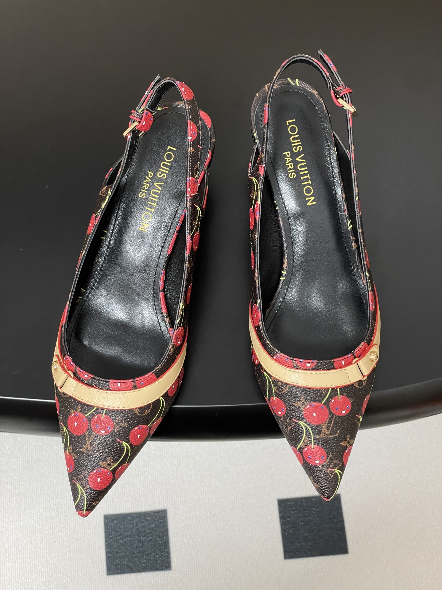 Louis Vuitton Slingback Heels with Cherry Monogram Print