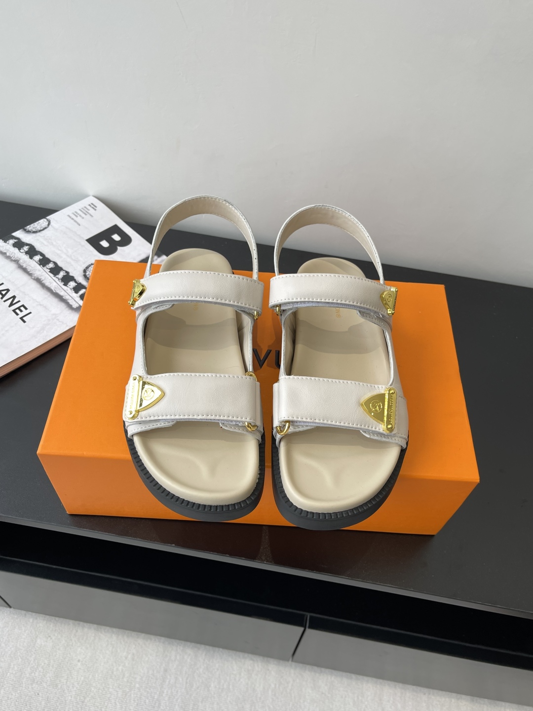 LV Ivory Leather Ankle Strap Sandals - Designer Comfort