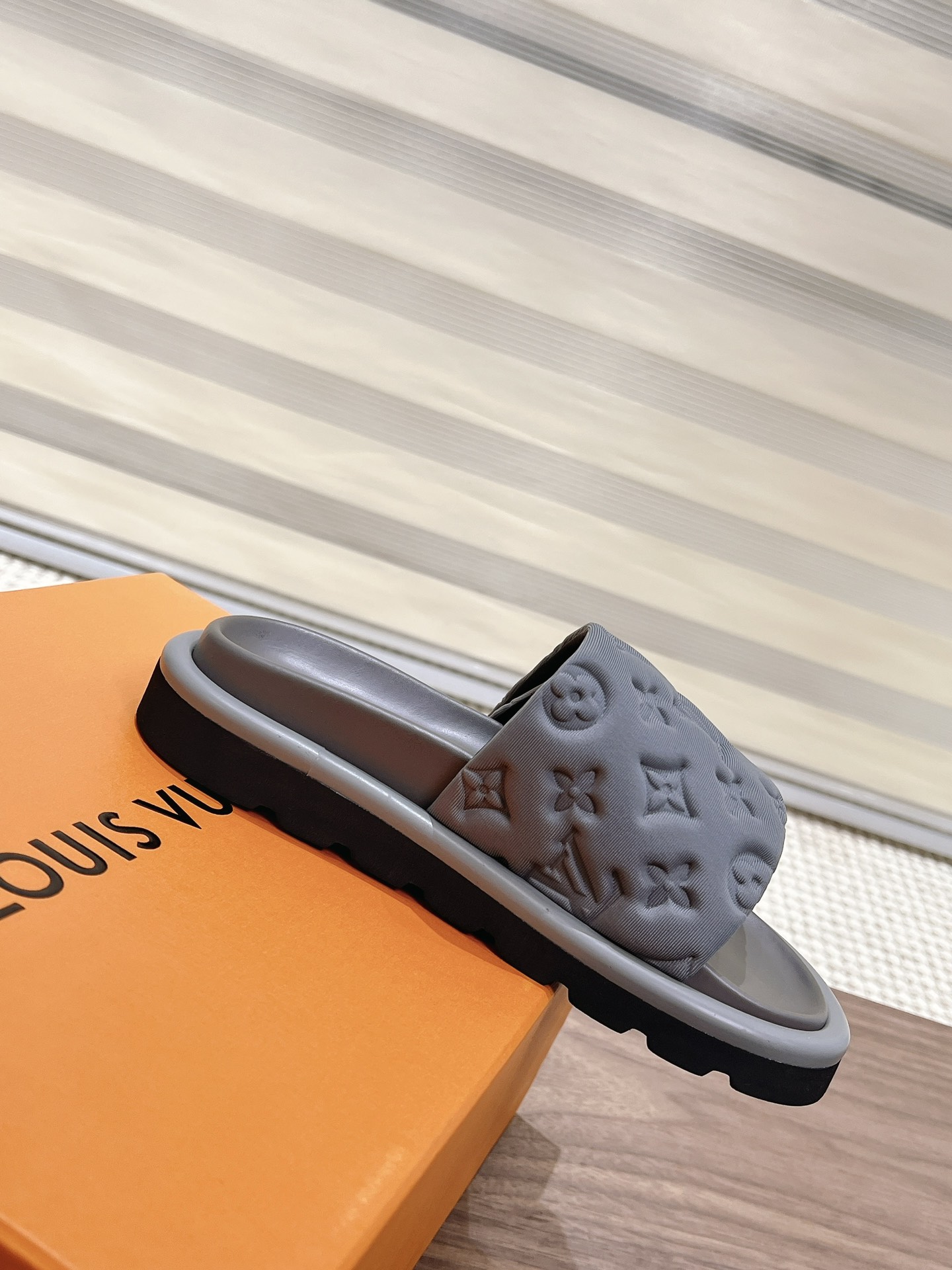 Louis Vuitton  Technical Fabric Embossed Monogram Pool Pillow Comfort Mules  Gray