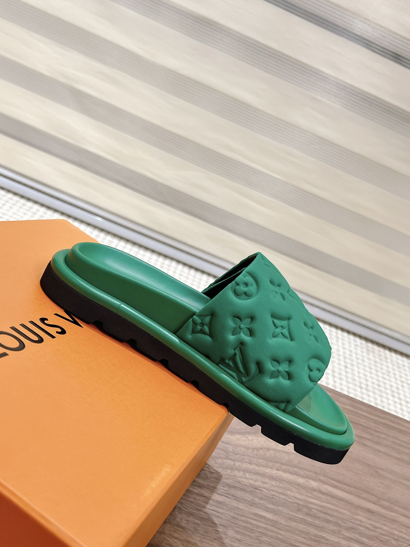 Louis Vuitton  Technical Fabric Embossed Monogram Pool Pillow Comfort Mules  Green