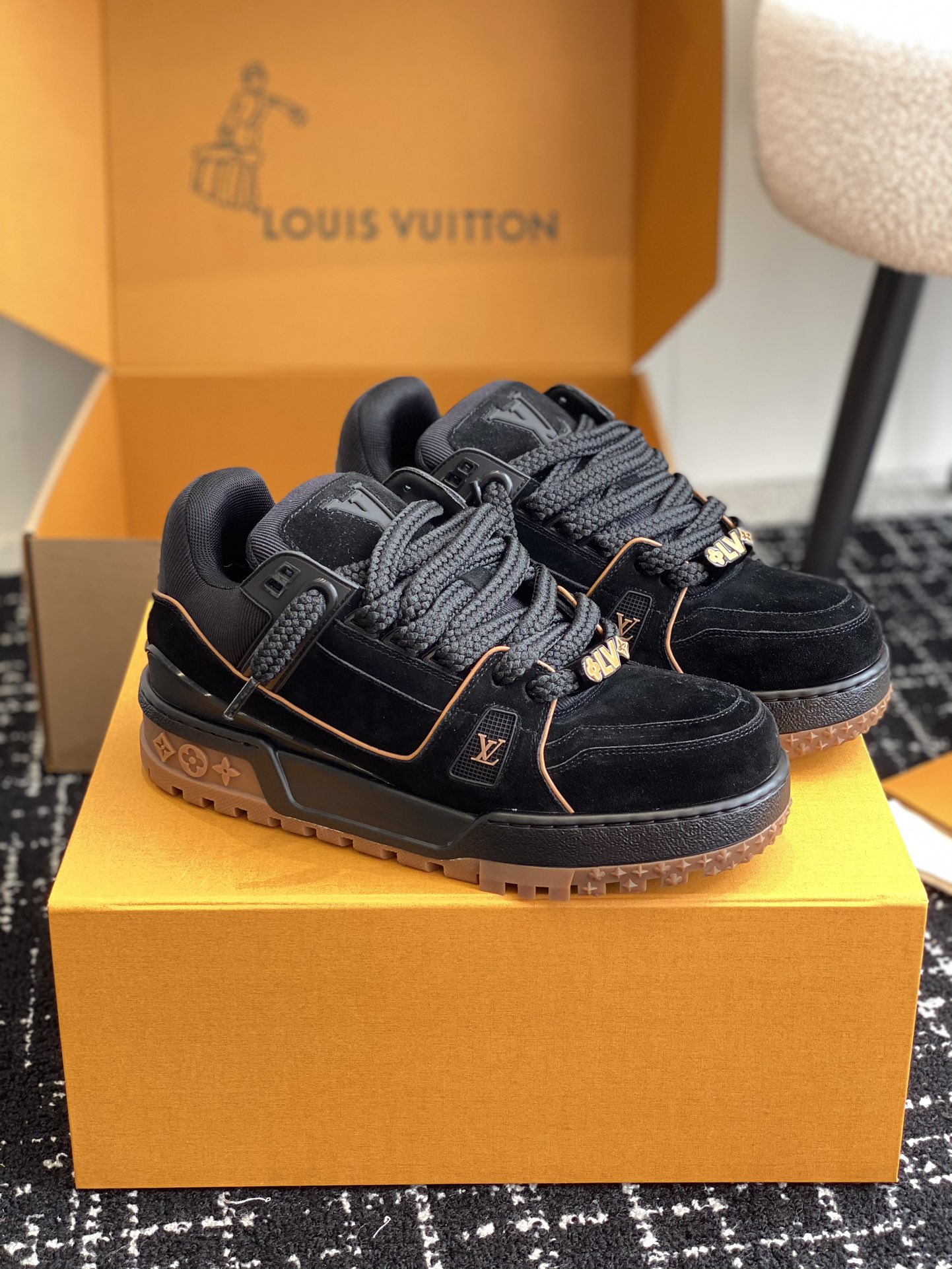 LOUIS VUITTON Trainer Maxi Sneakers 'Black Suede' 1ABM30