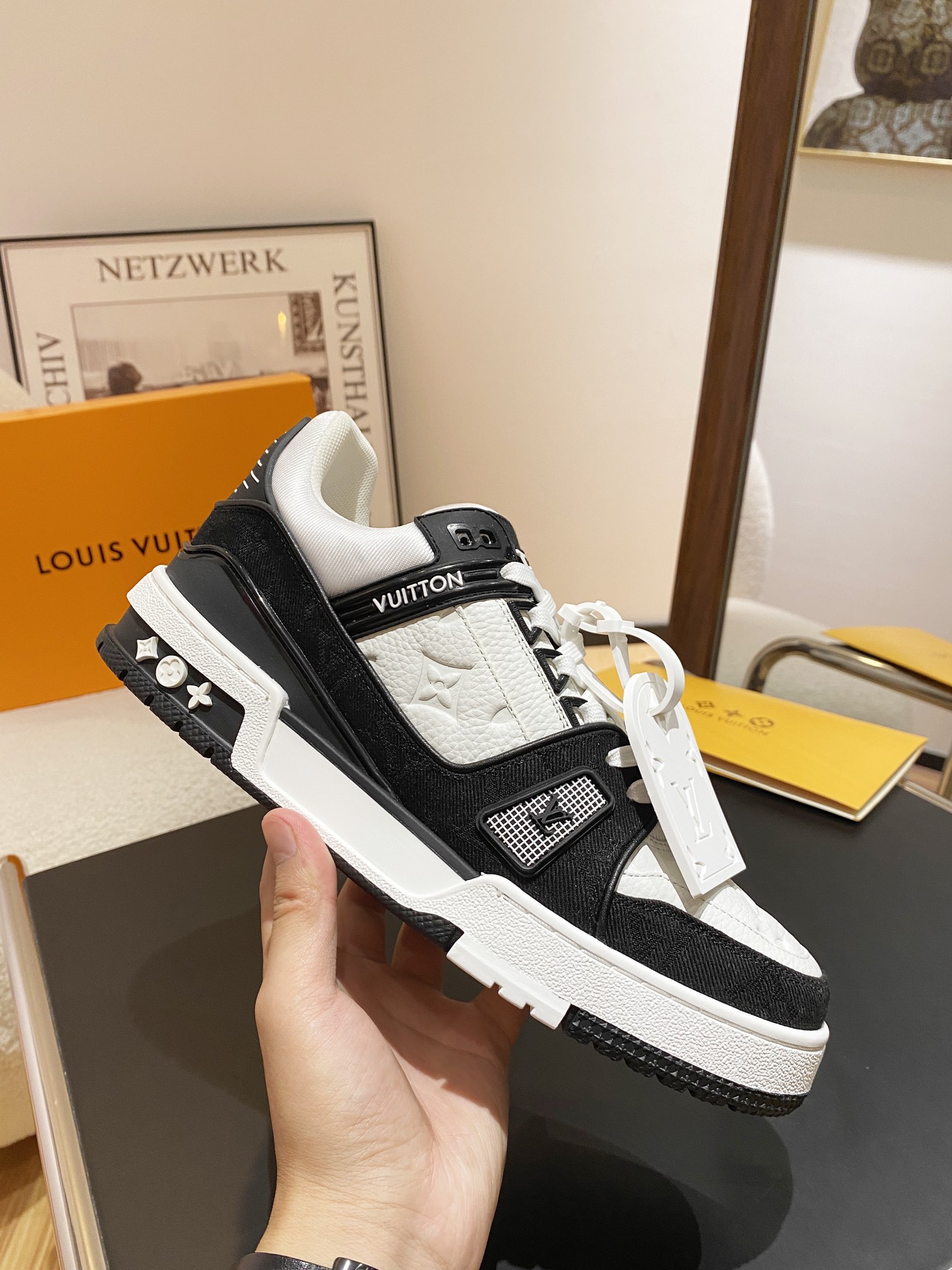 Louis Vuitton Trainer Sneakers â€“ Black & White Edition