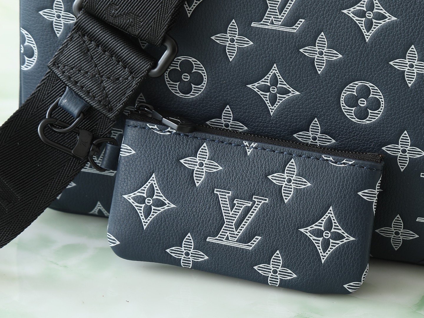 LOUIS VUITTON Trio Messenger Bag Monogram Shadow Leather Blue