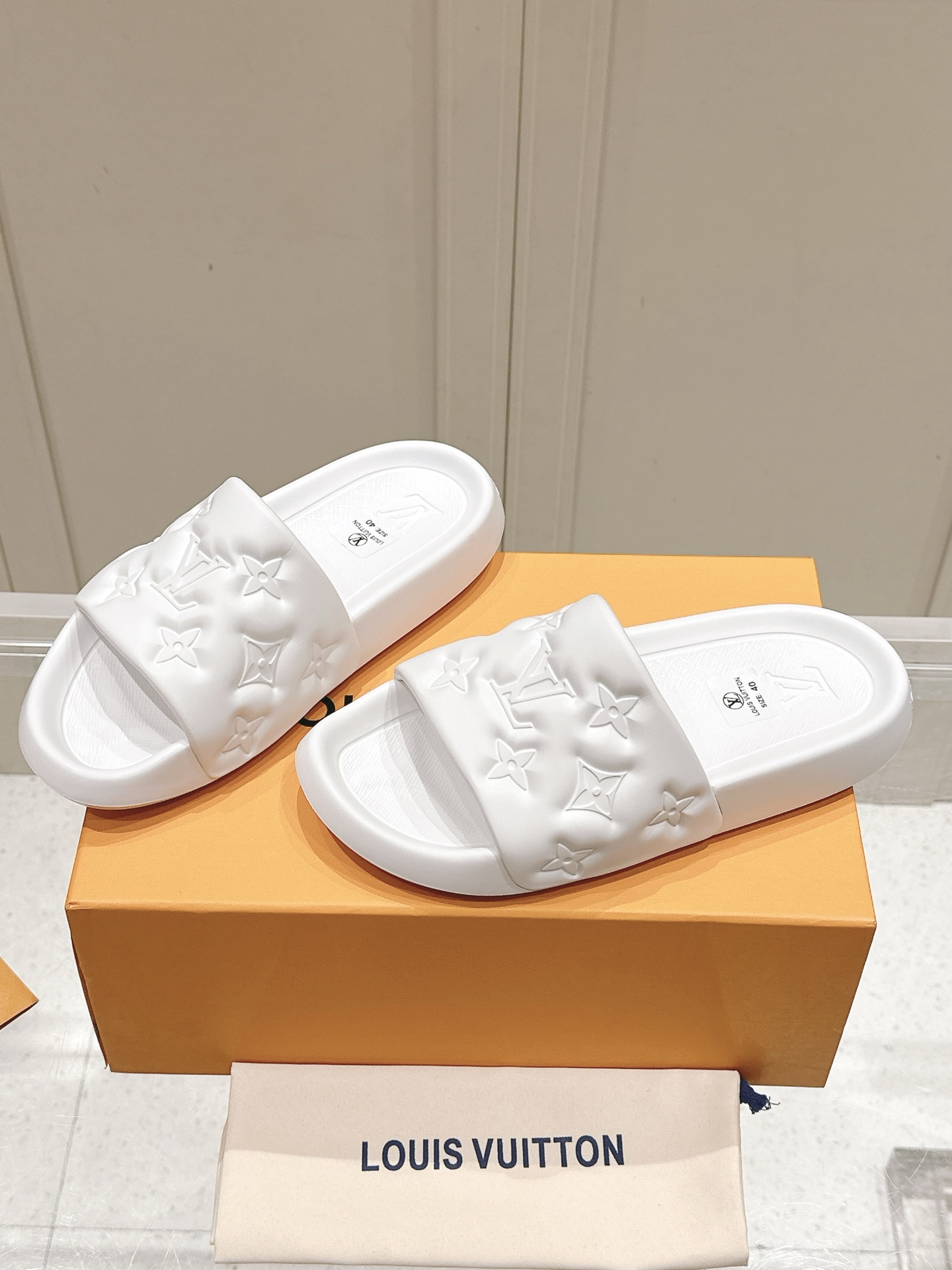 Louis Vuitton Waterfront Mule Sandals Pool Slides white