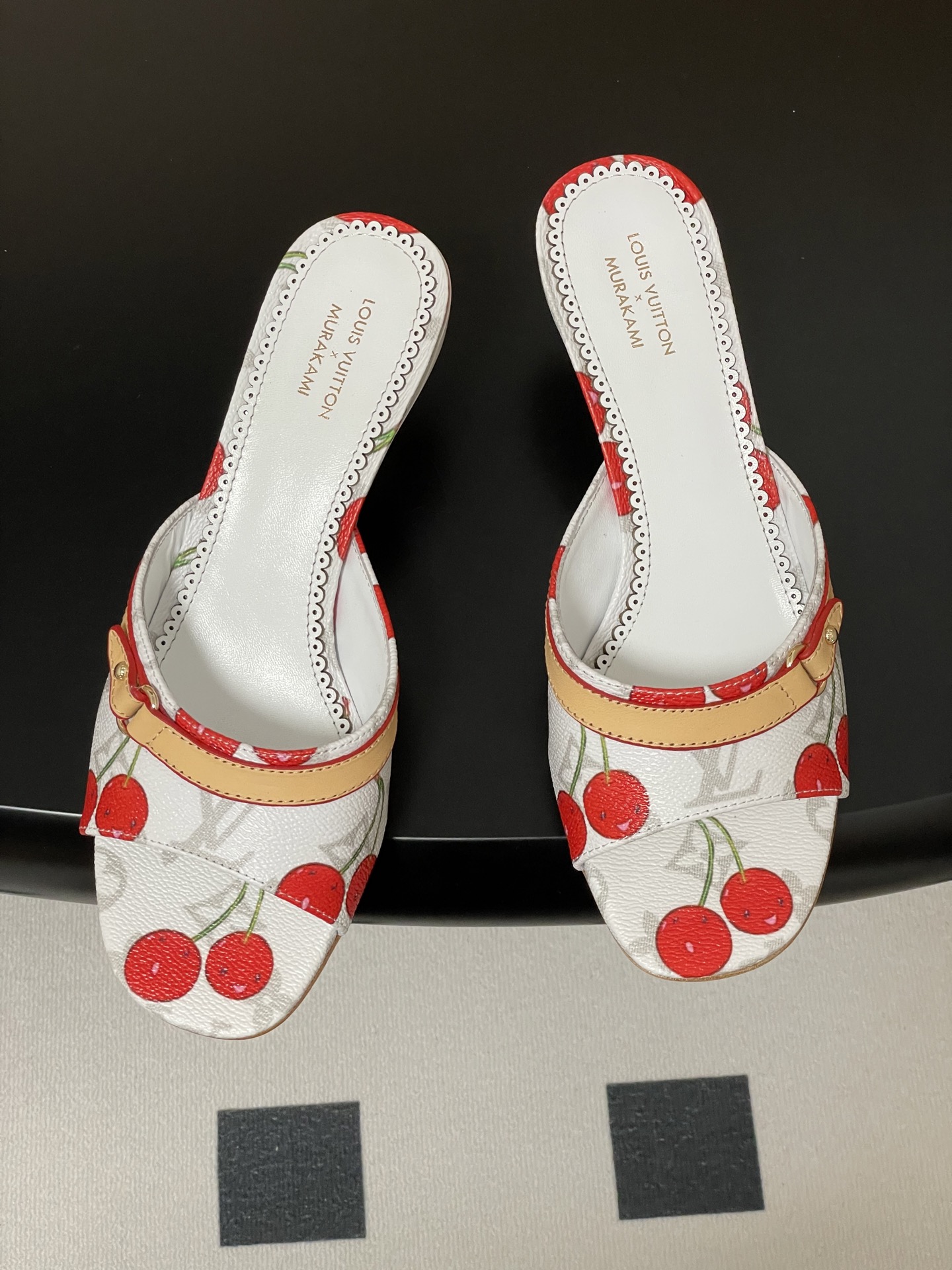Louis Vuitton White Calfskin Cherry Embroidered High Heel Sandals