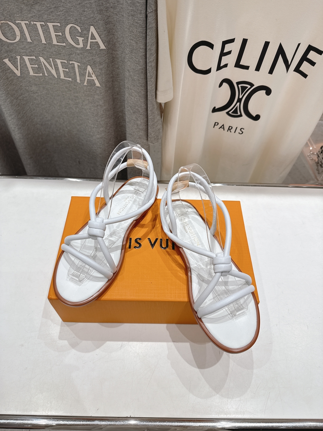 Louis Vuitton White Leather Strappy Flat Sandals