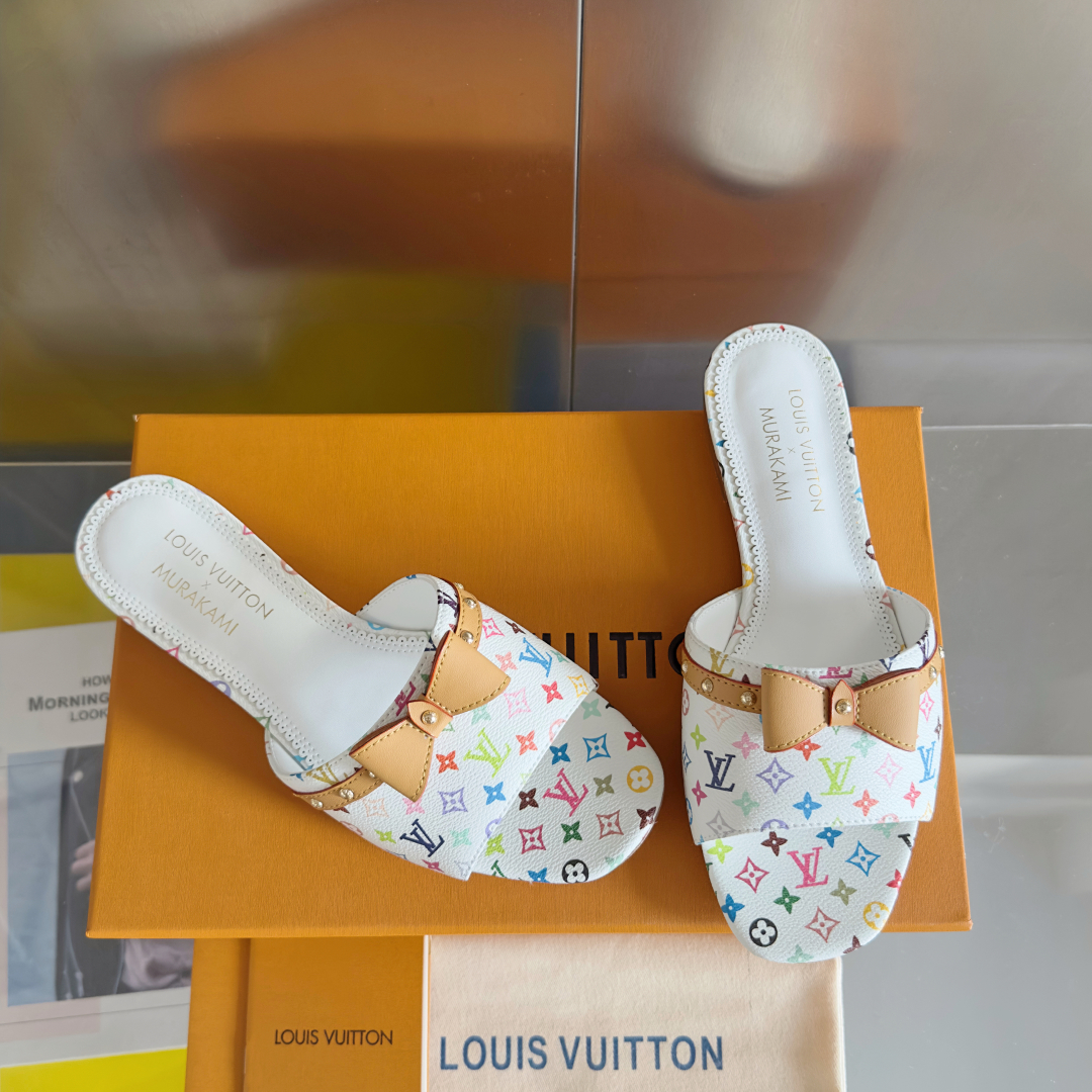 Louis Vuitton White Monogram Canvas Mules with Bow Detail for Women