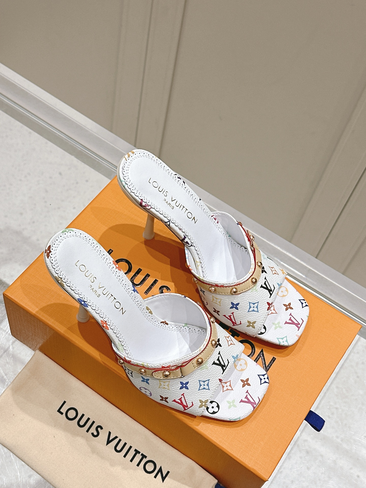 Louis Vuitton White Monogram Slide Heels