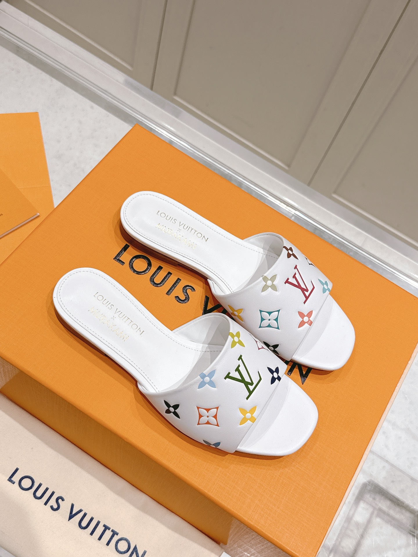 Louis Vuitton White Monogram Slide Sandals