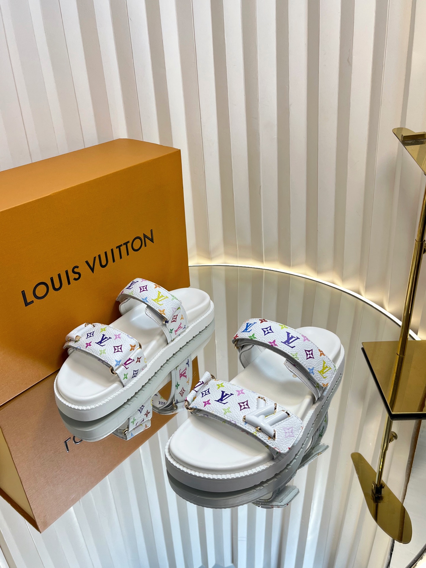 Louis Vuitton White Multicolor Monogram Platform Sandals