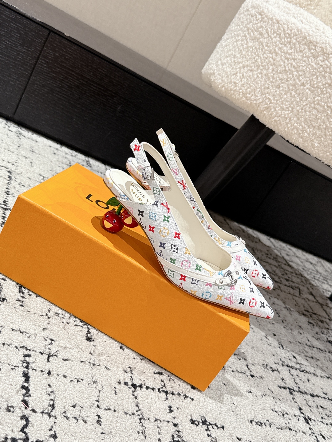 Louis Vuitton White Multicolor Monogram Slingback Heels
