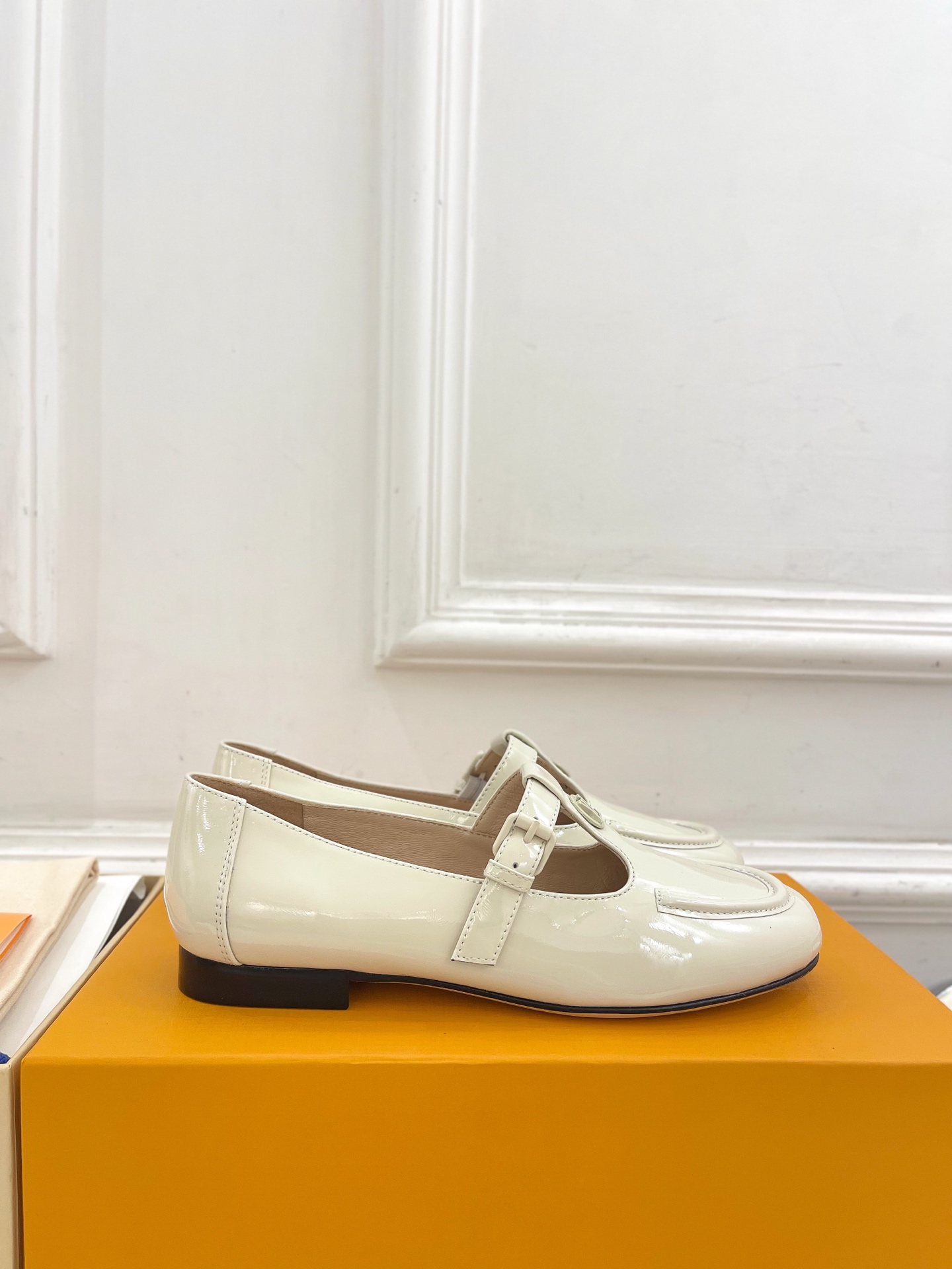 Louis Vuitton White Patent Leather Mary Jane Loafers