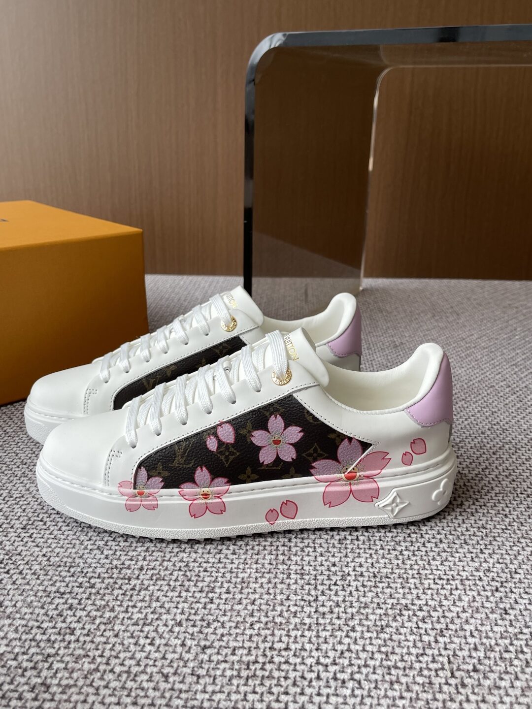 Louis Vuitton White Pink Floral Monogram Women Sneakers