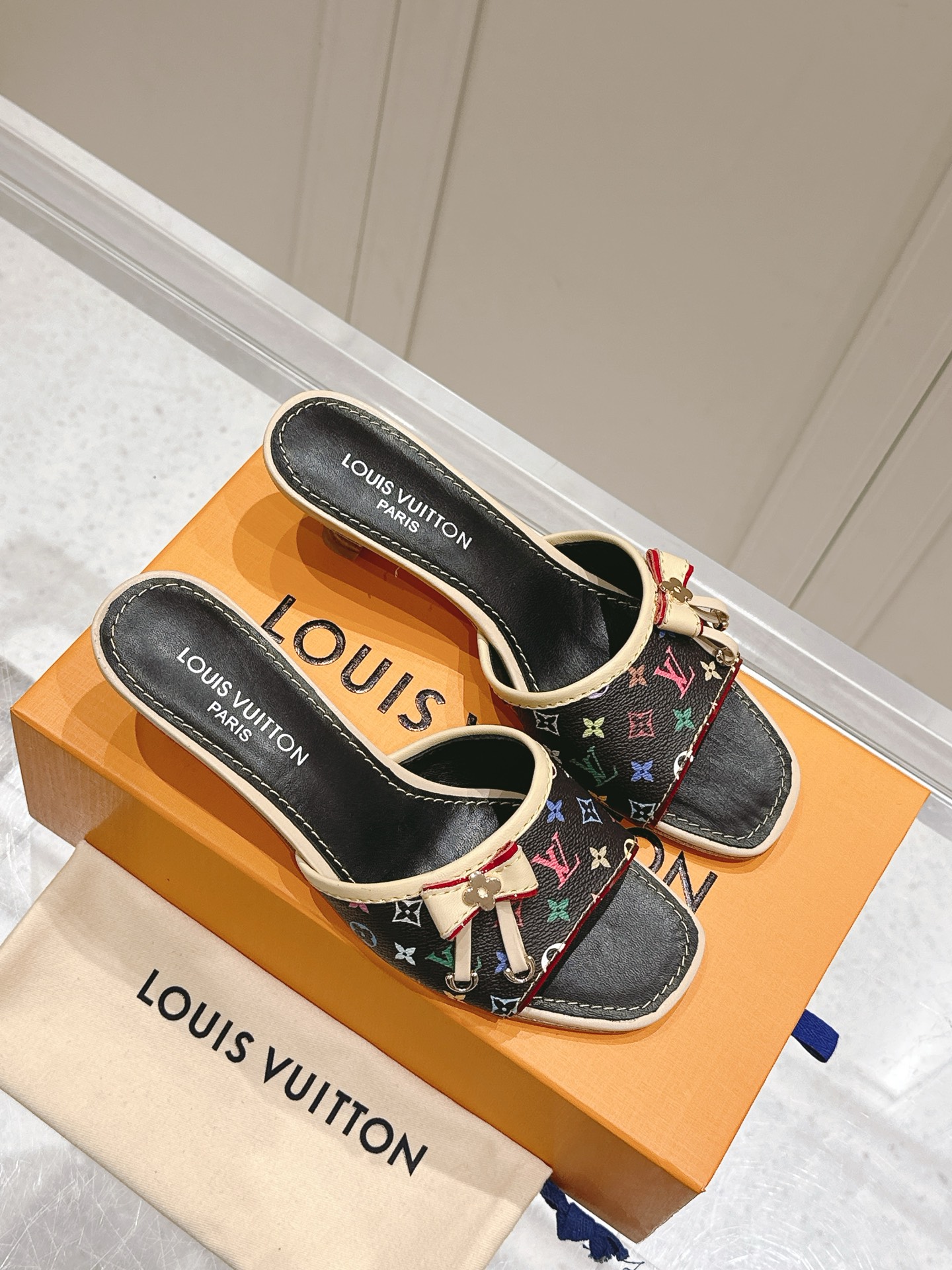 Louis Vuitton Womenâ€™s Black Monogram Canvas Slide Sandals
