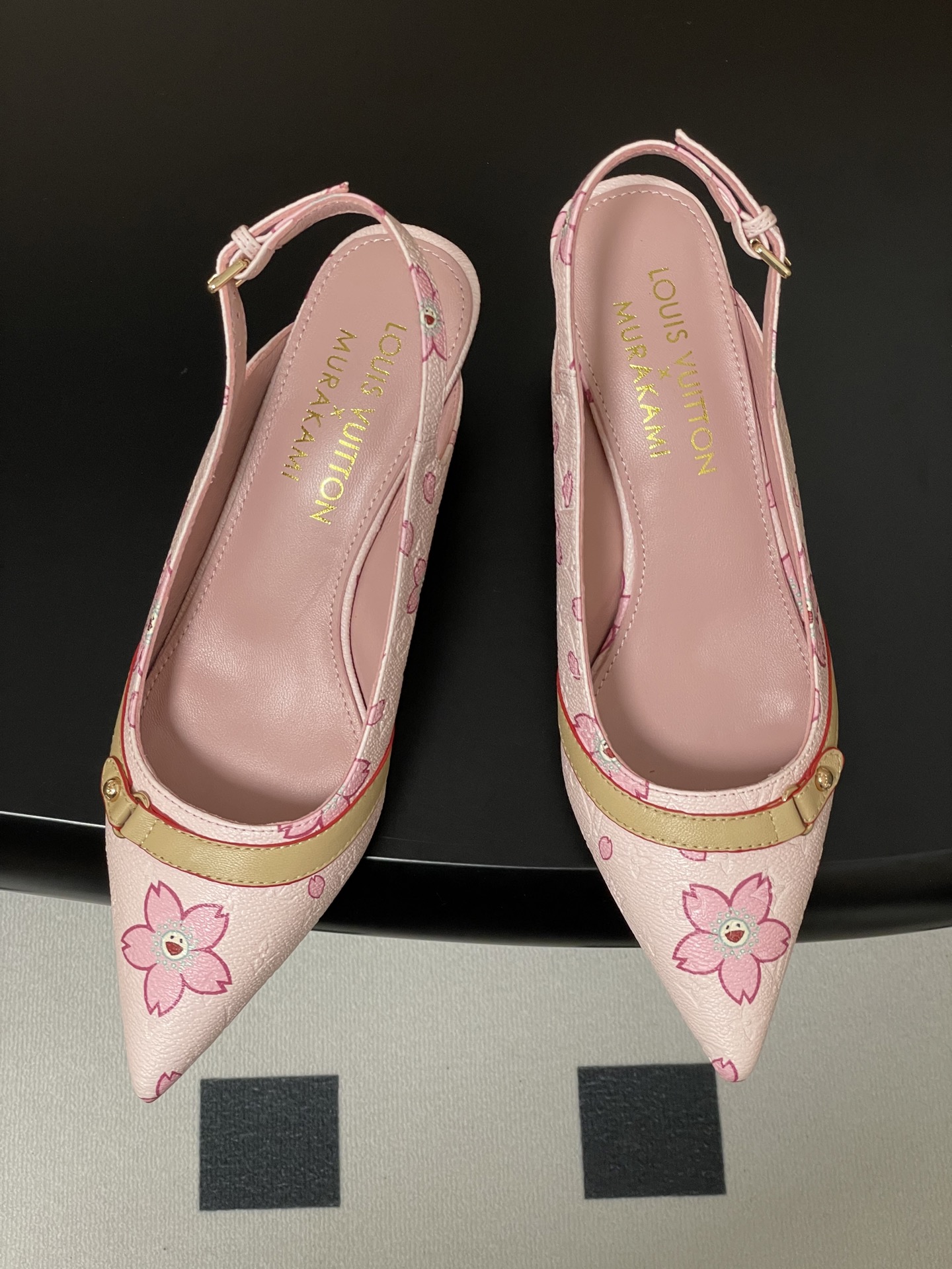 Louis Vuitton Womenâ€™s Pink Flower Slingback Pointed-Toe Heels Canvas and Leather Trim
