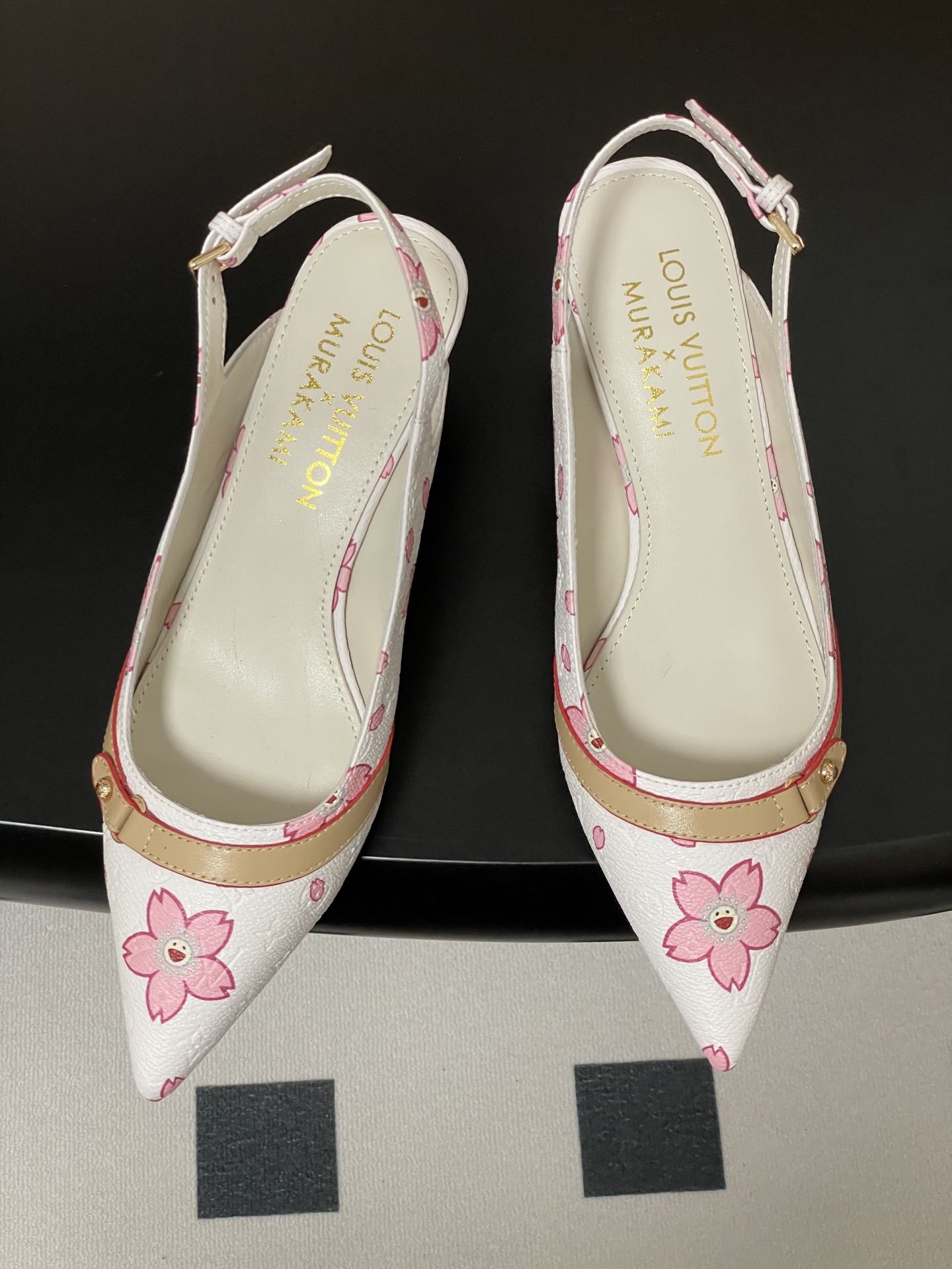 Louis Vuitton Womenâ€™s White Pink Flower Slingback Heels â€“ Monogram Canvas and Leather Trim