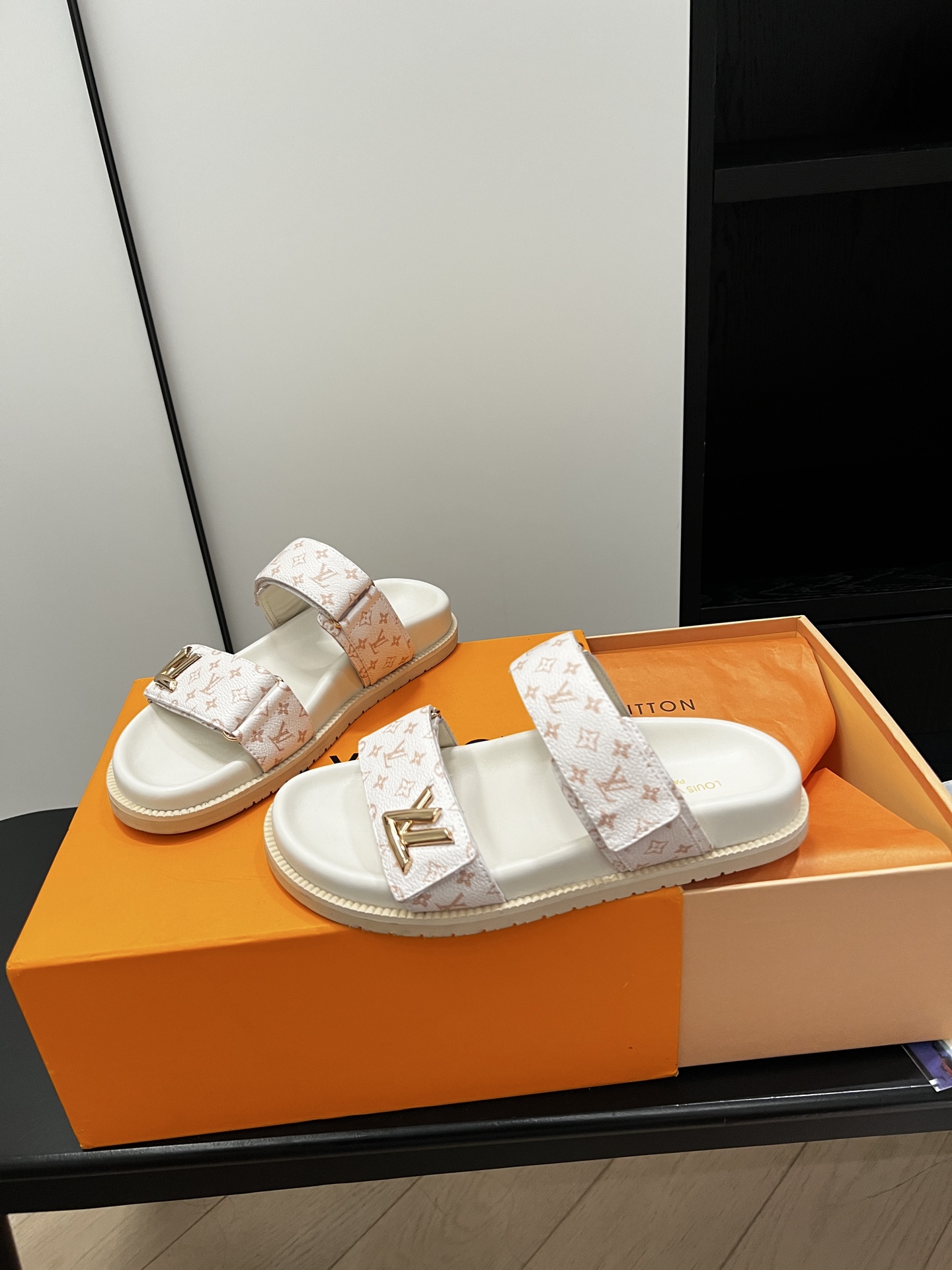 Louis Vuitton Womenâ€™s White Sandals Monogram Canvas Adjustable Straps Rubber Sole