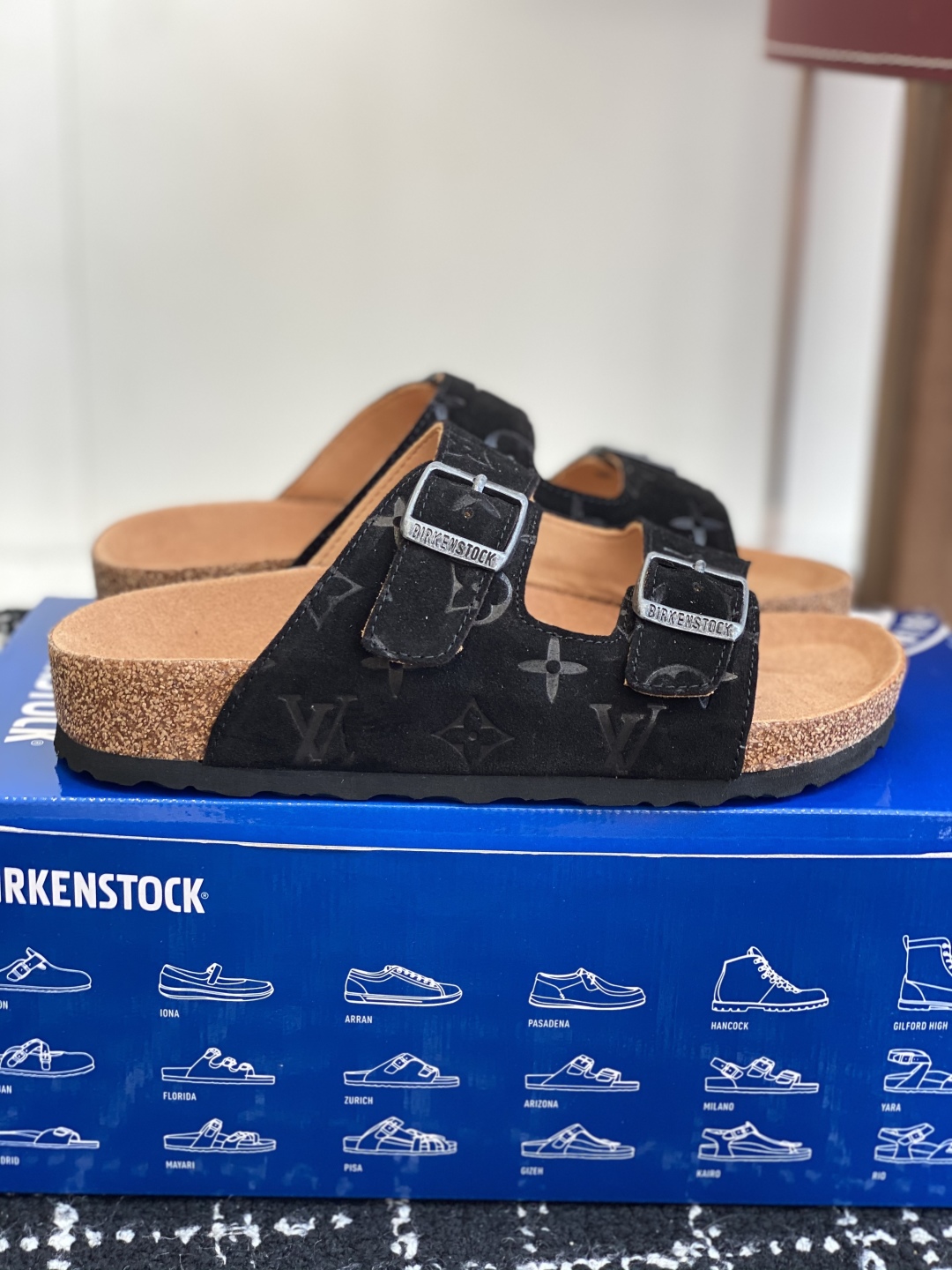 Louis Vuitton x Birkenstock Arizona Black Patent Leather Sandals