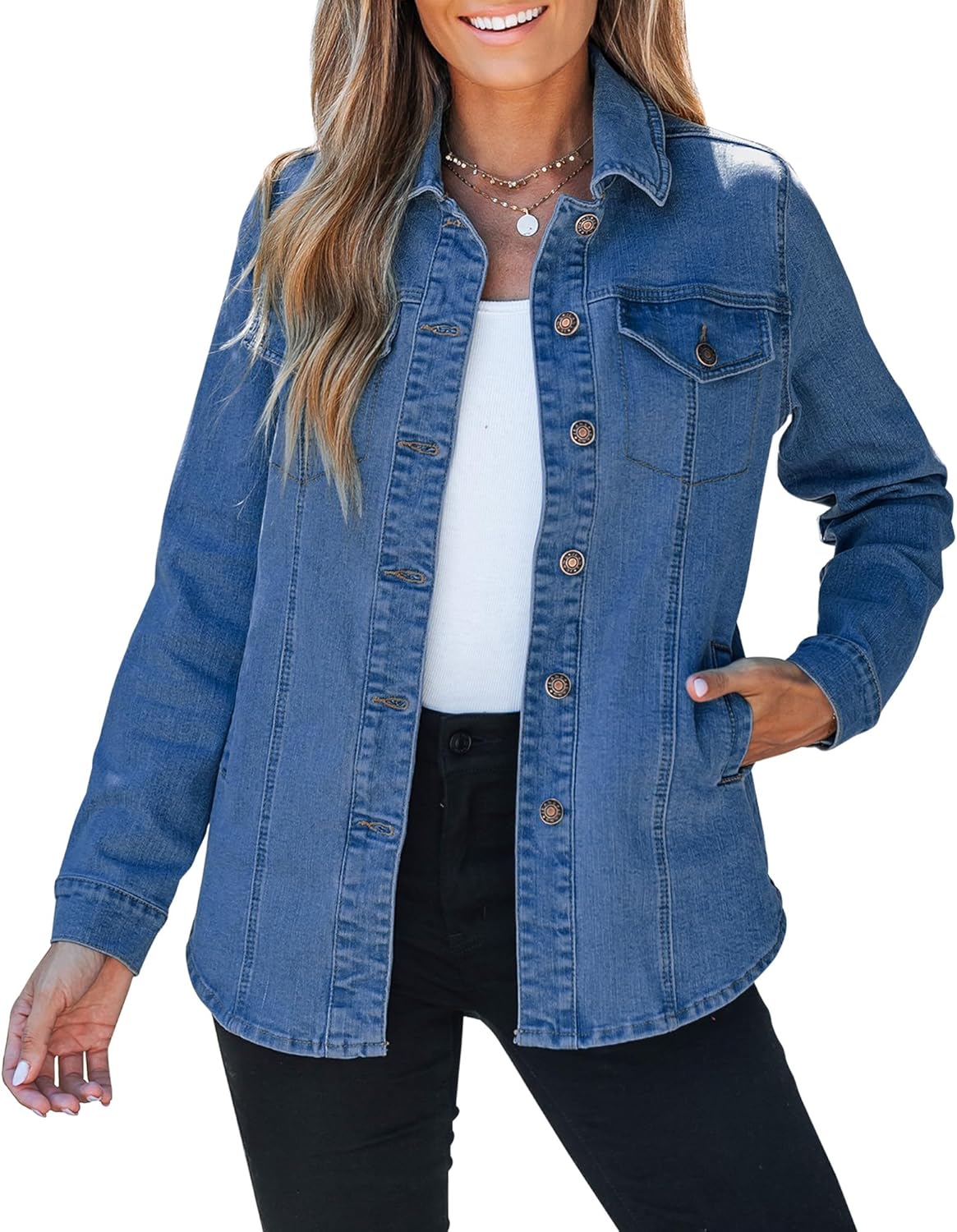 luvamia 2025 Jean Jackets for Women Fashion Denim Jacket Western Oversized Shacket Jacket Button Up with Pockets