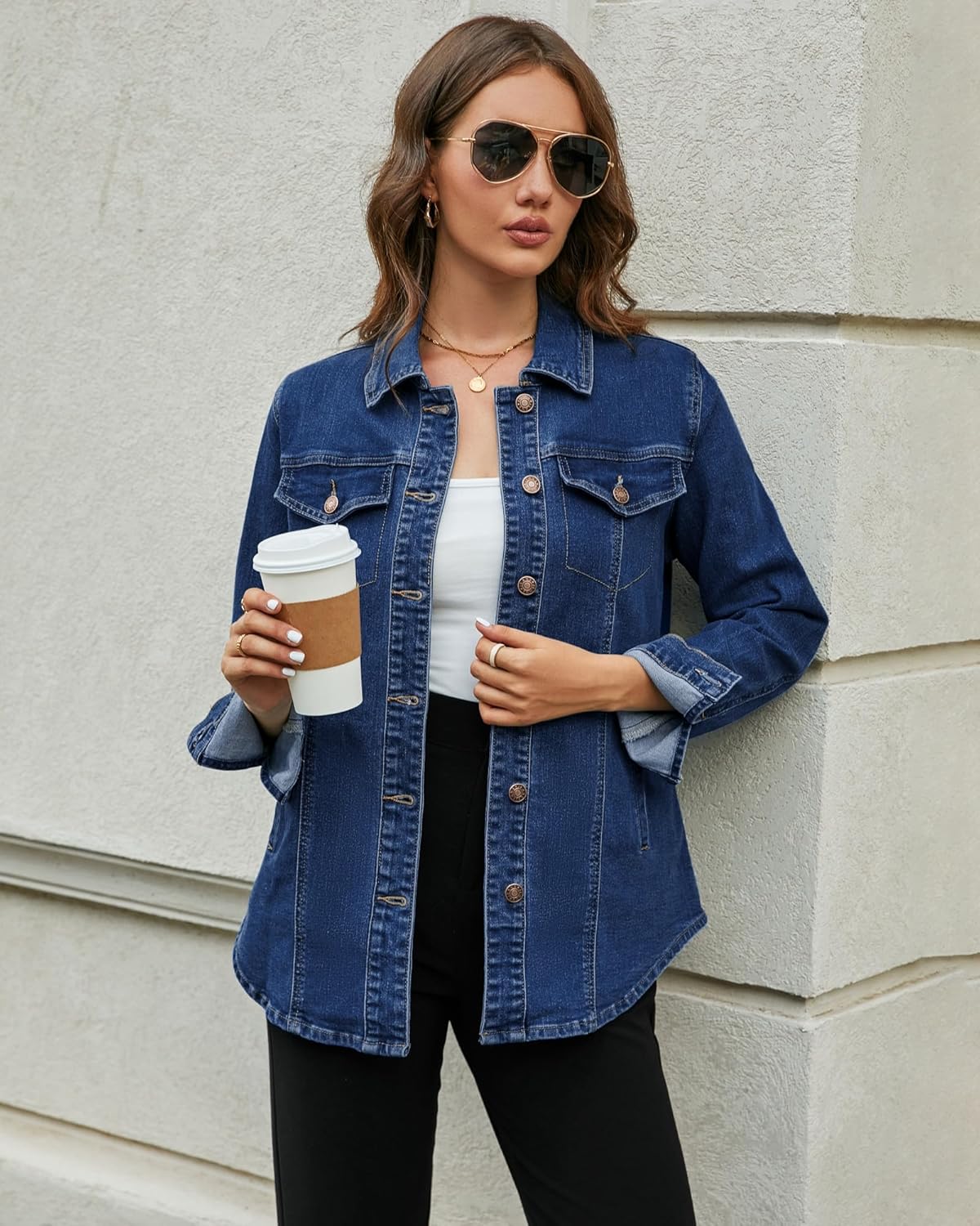 luvamia 2025 Jean Jackets for Women Fashion Denim Jacket Western Oversized Shacket Jacket Button Up with Pockets