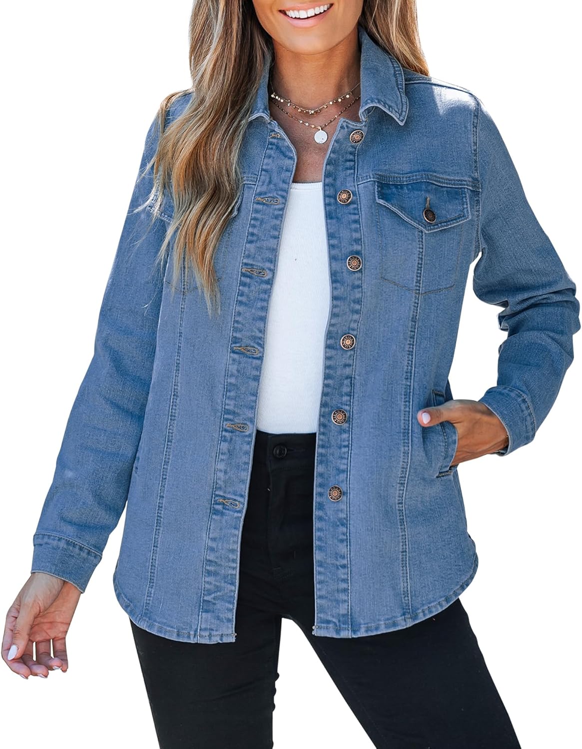 luvamia 2025 Jean Jackets for Women Fashion Denim Jacket Western Oversized Shacket Jacket Button Up with Pockets