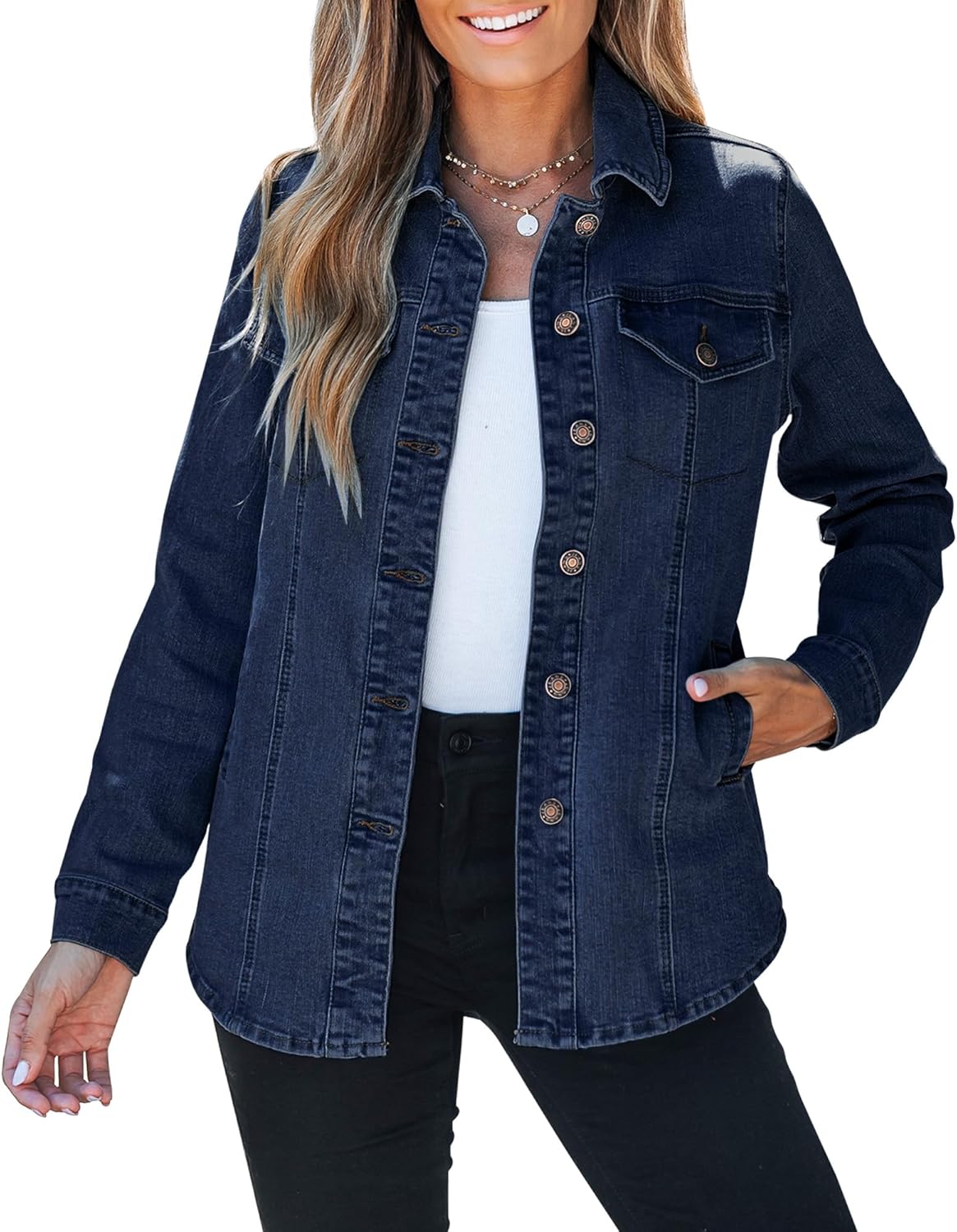luvamia 2025 Jean Jackets for Women Fashion Denim Jacket Western Oversized Shacket Jacket Button Up with Pockets