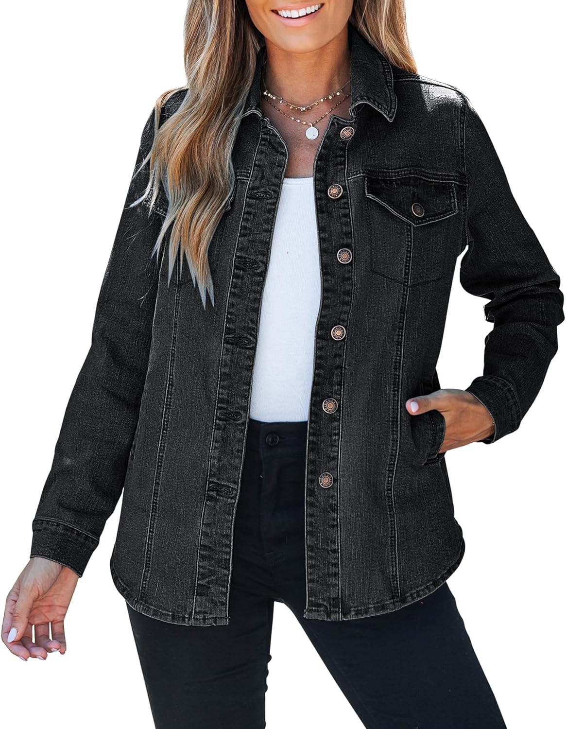 luvamia 2025 Jean Jackets for Women Fashion Denim Jacket Western Oversized Shacket Jacket Button Up with Pockets