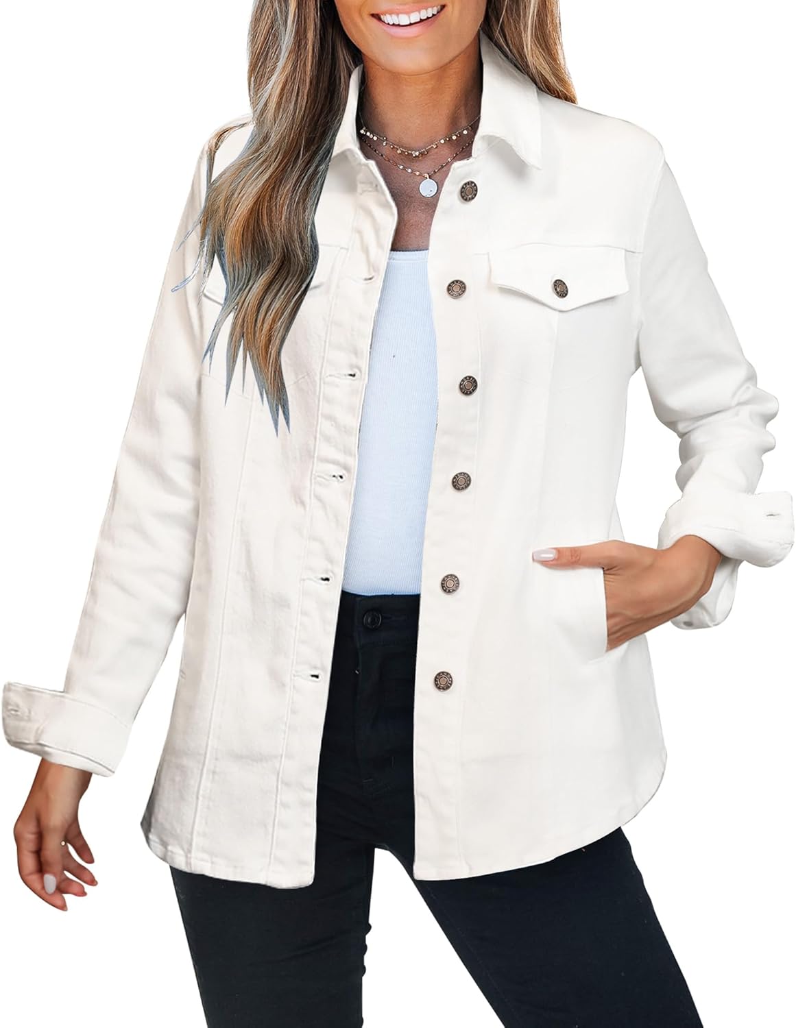 luvamia 2025 Jean Jackets for Women Fashion Denim Jacket Western Oversized Shacket Jacket Button Up with Pockets