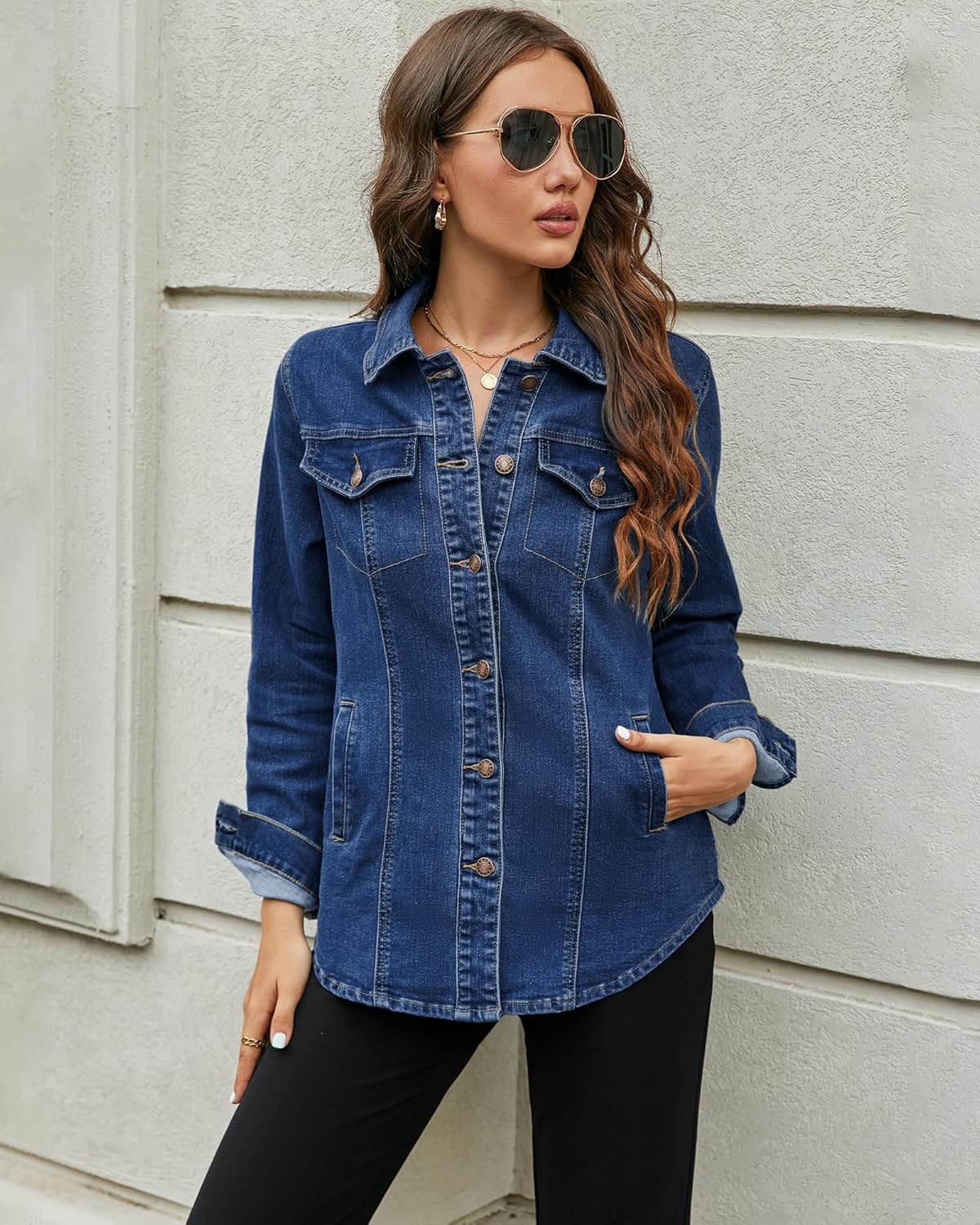 luvamia 2025 Jean Jackets for Women Fashion Denim Jacket Western Oversized Shacket Jacket Button Up with Pockets