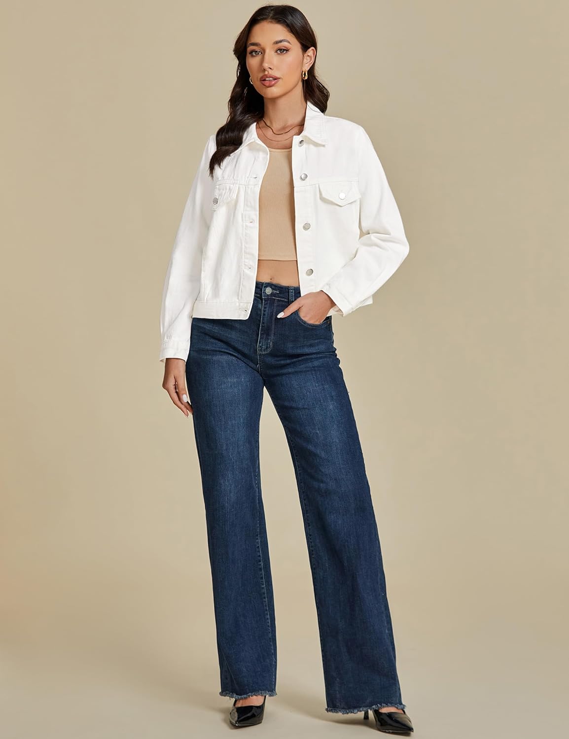 luvamia Denim Jackets for Women Trendy Casual Button Down Relaxed Fit Western Trucker Distressed Jean Jacket with Pocket