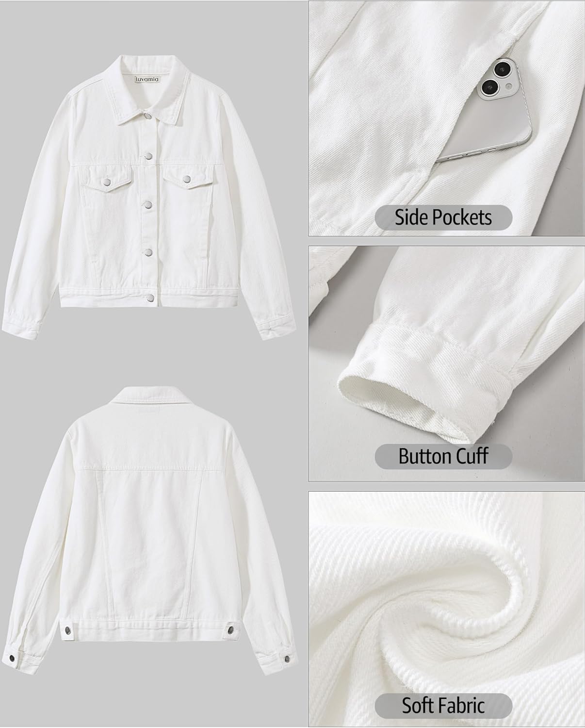 luvamia Denim Jackets for Women Trendy Casual Button Down Relaxed Fit Western Trucker Distressed Jean Jacket with Pocket