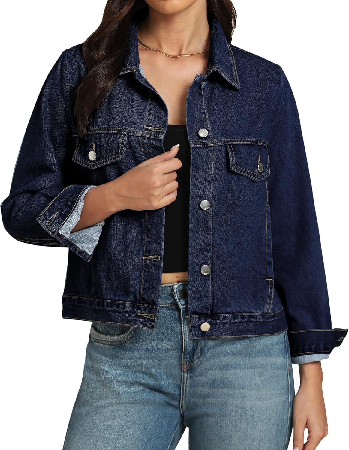 luvamia Denim Jackets for Women Trendy Casual Button Down Relaxed Fit Western Trucker Distressed Jean Jacket with Pocket