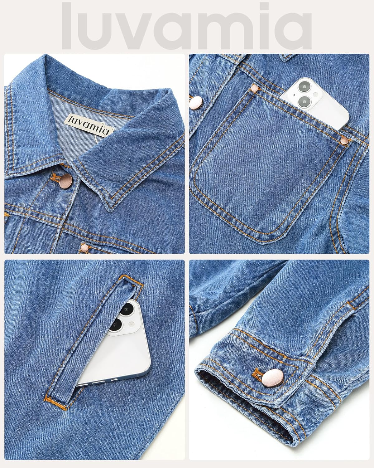 luvamia Denim Jackets for Women Trendy Long Sleeve Button Down Shirt Jacket Jean Shacket with Pocket Western Work Jacket
