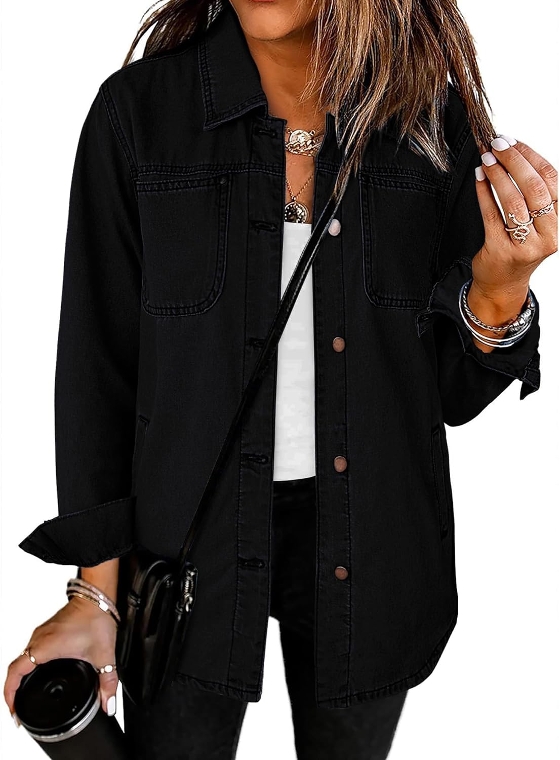 luvamia Denim Jackets for Women Trendy Long Sleeve Button Down Shirt Jacket Jean Shacket with Pocket Western Work Jacket