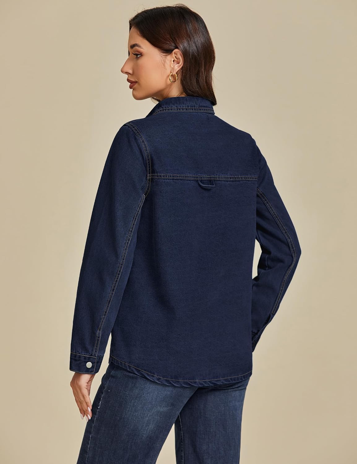 luvamia Denim Jackets for Women Trendy Long Sleeve Jean Jacket Casual Button Down Western Flat Pocket Shacket