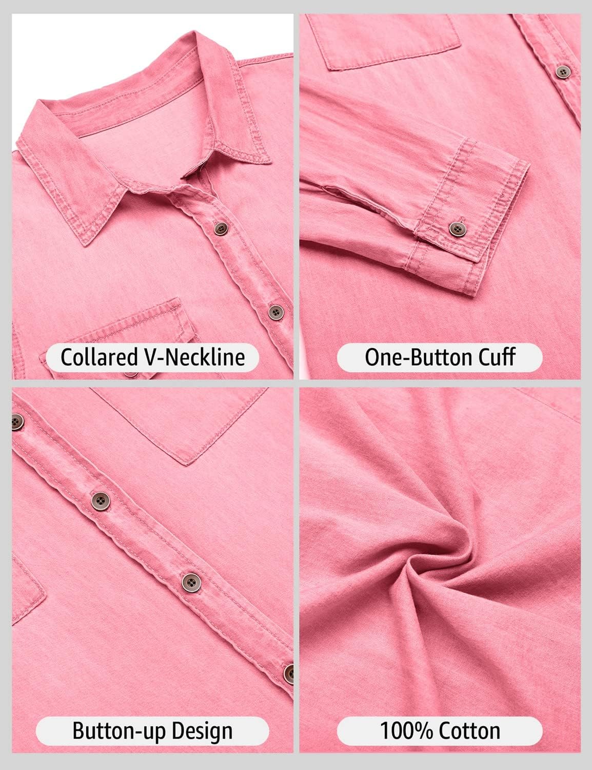 luvamia Denim Shirt Women Chambray Jean Western Shirts Long Sleeve Button Down Tops