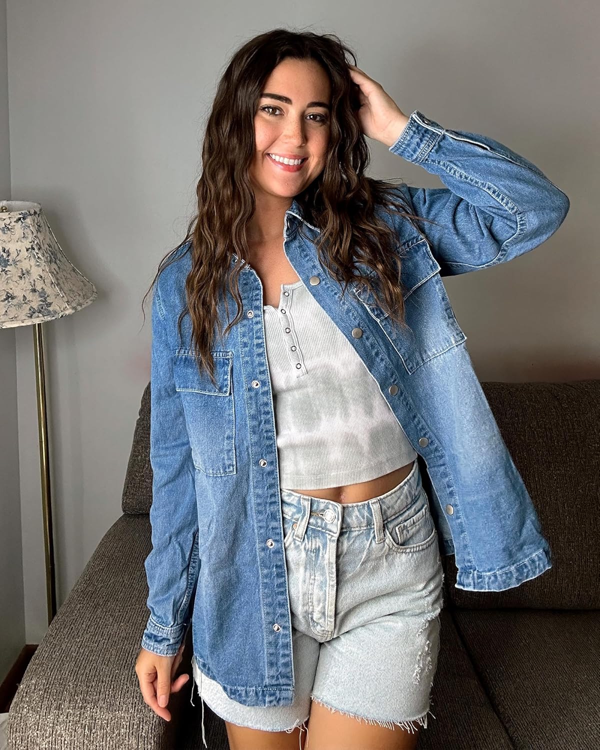 luvamia Jean Jackets for Women 2025 Fall Fashion Oversized Button Down Denim Jacket Western Shacket Jacket with Pockets