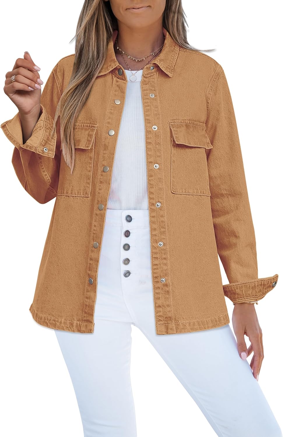 luvamia Jean Jackets for Women 2025 Fall Fashion Oversized Button Down Denim Jacket Western Shacket Jacket with Pockets