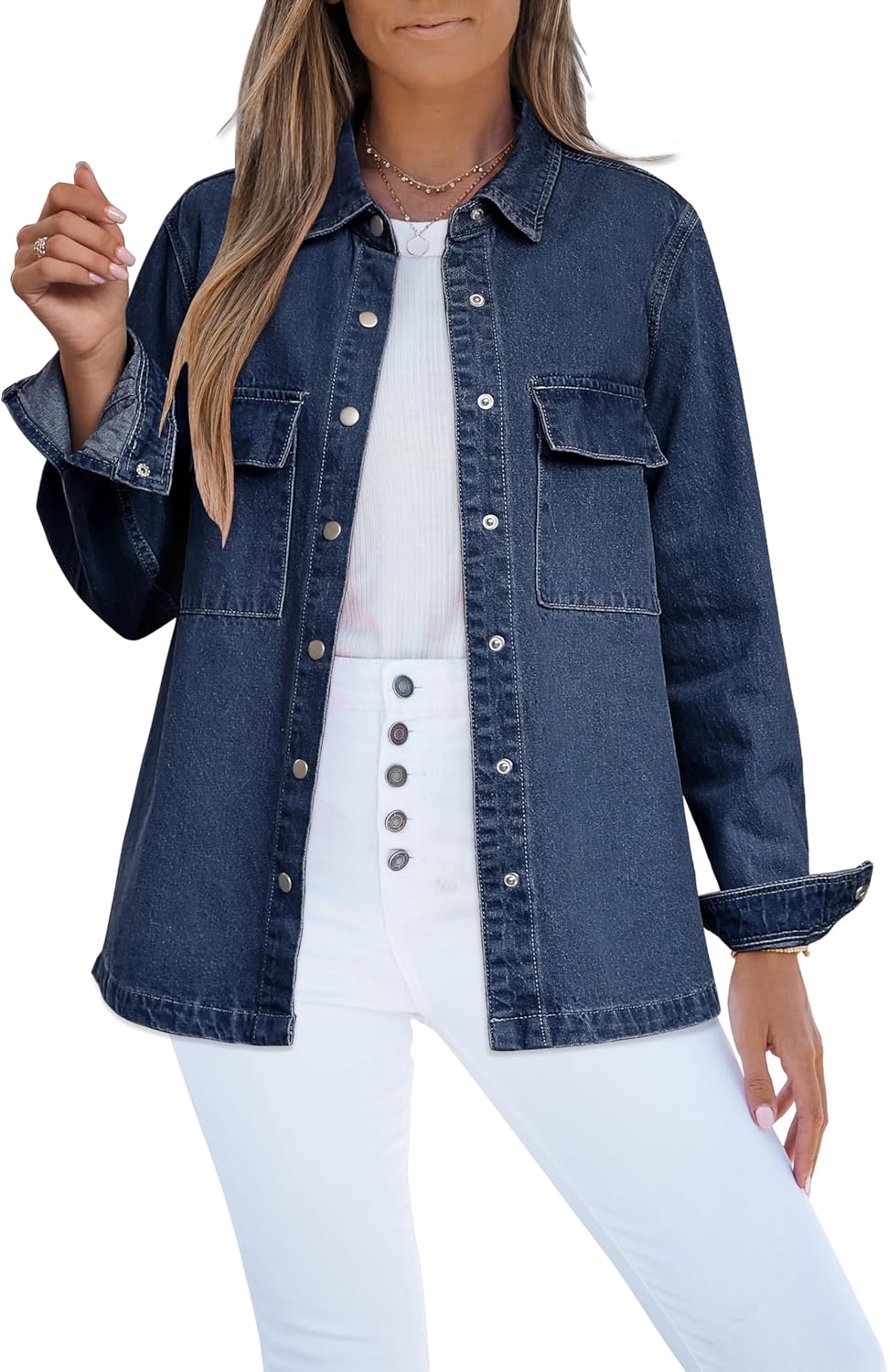 luvamia Jean Jackets for Women 2025 Fall Fashion Oversized Button Down Denim Jacket Western Shacket Jacket with Pockets